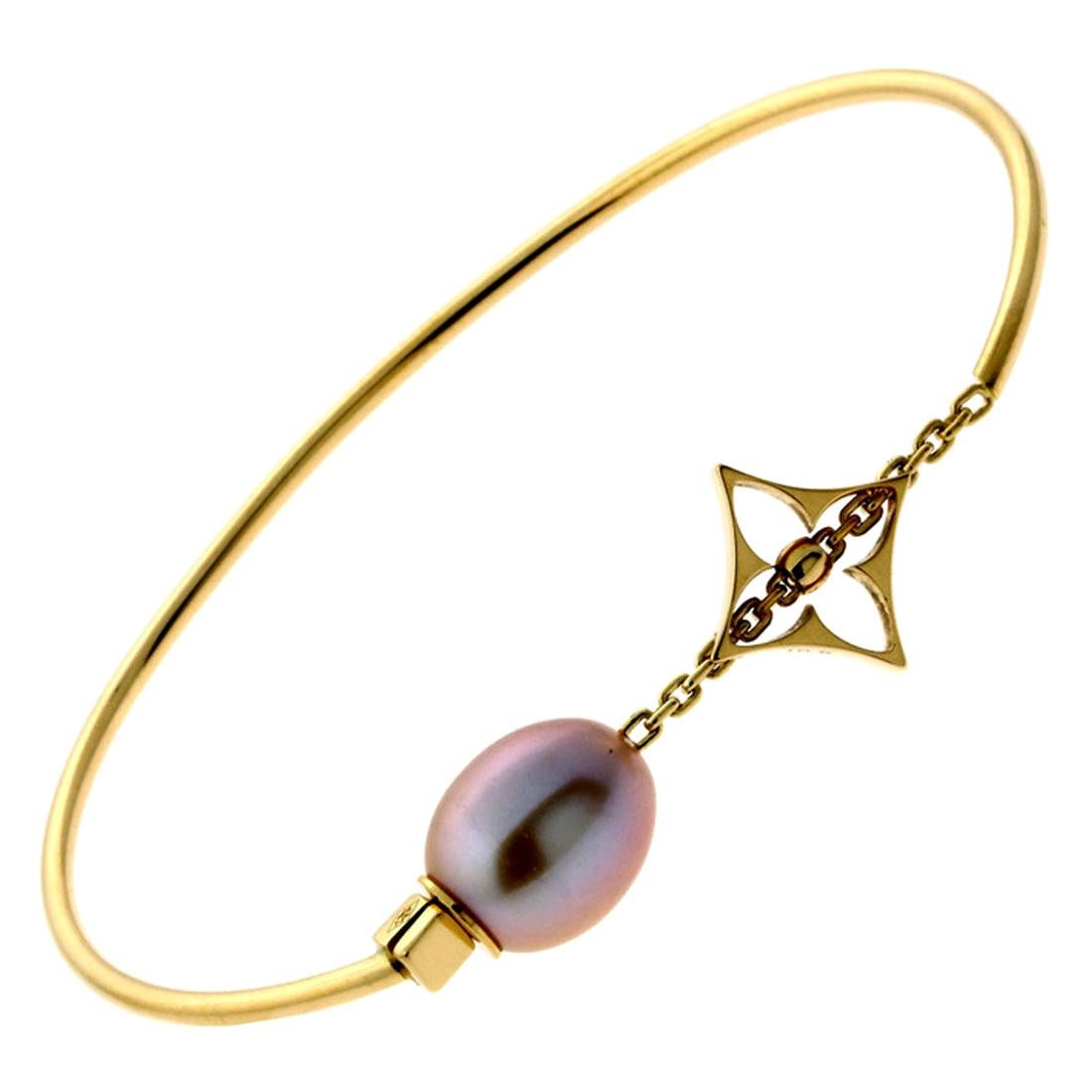 Louis Vuitton Monogram Pearl Gold Bangle Bracelet