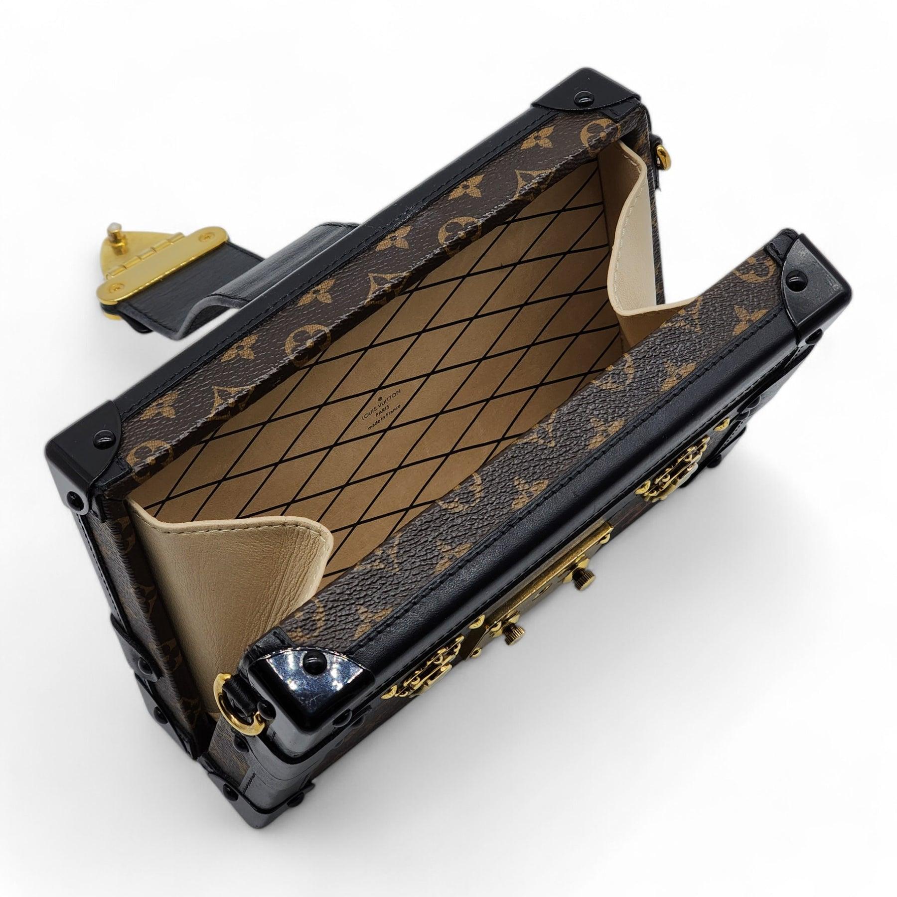 Louis Vuitton Monogram Petite Malle Trunk Clutch Shoulder Bag in Brown In Excellent Condition In Los Angeles, CA