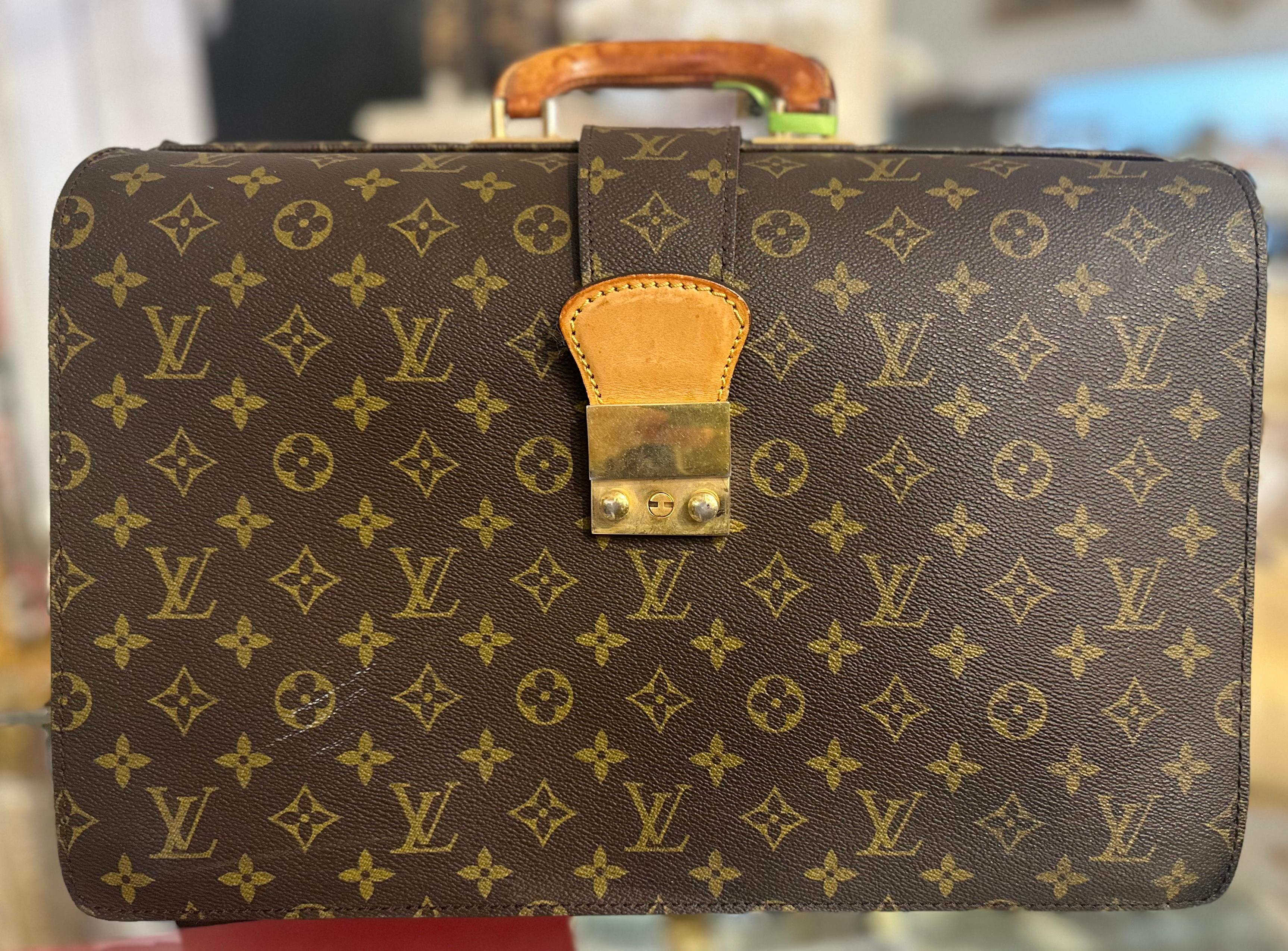 Leather Louis Vuitton Monogram Pilot Briefcase Serviette For Sale
