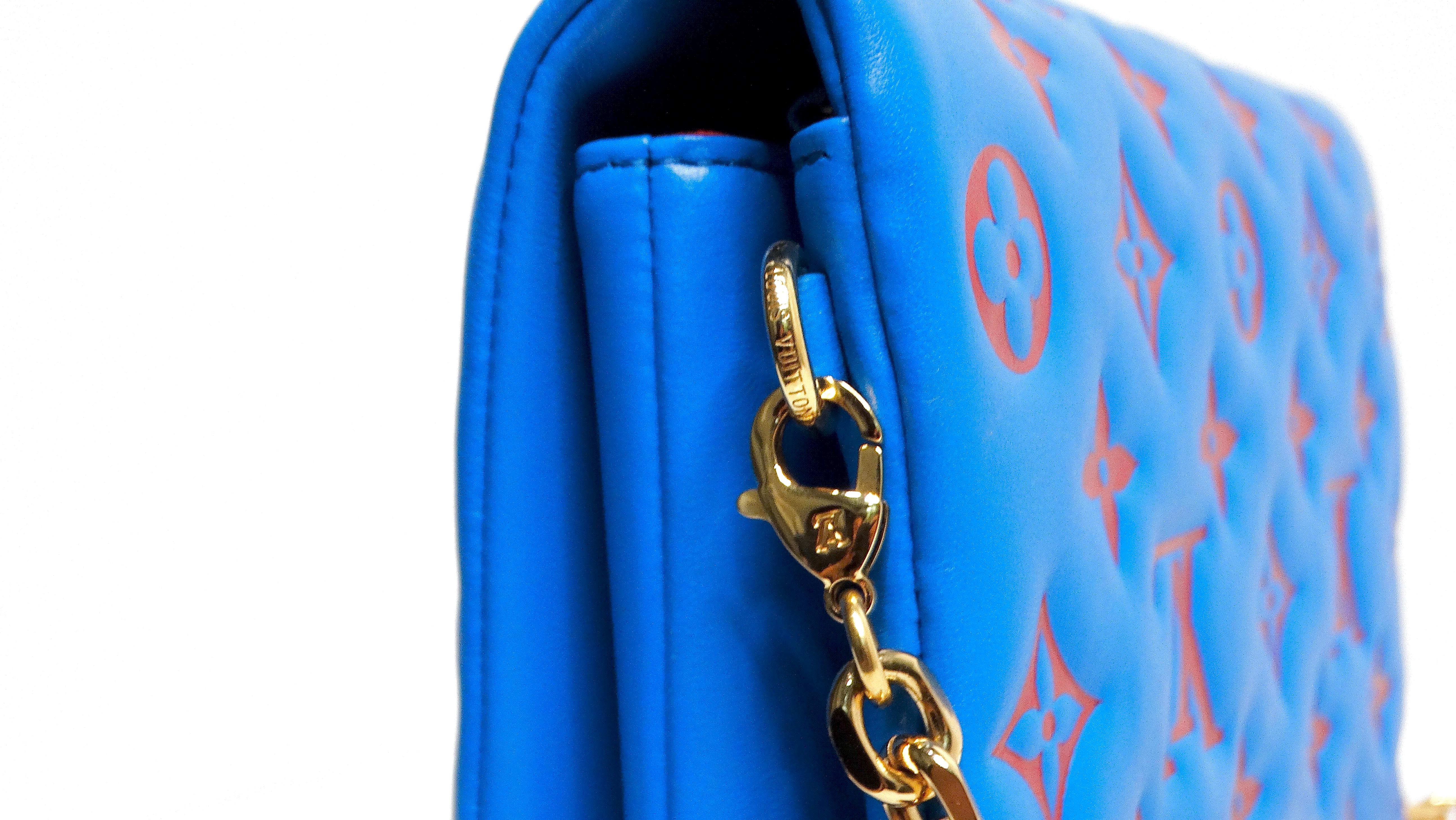 Louis Vuitton Monogram Pochette Coussin Blue & Red Lambskin Bag In Excellent Condition In Scottsdale, AZ