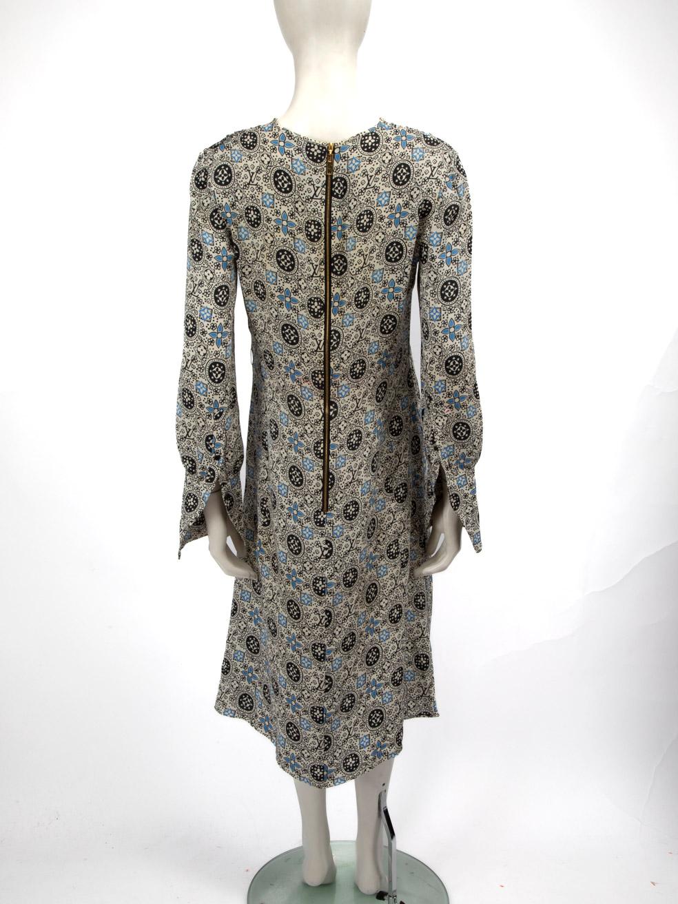 Gray Louis Vuitton Monogram Print Long Sleeve Midi Dress Size XL
