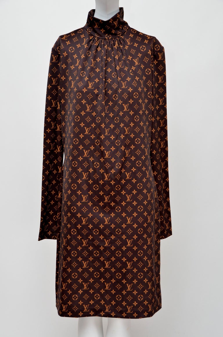 Louis Vuitton Monogram Print Long-Sleeved Dress L NEW With Tags