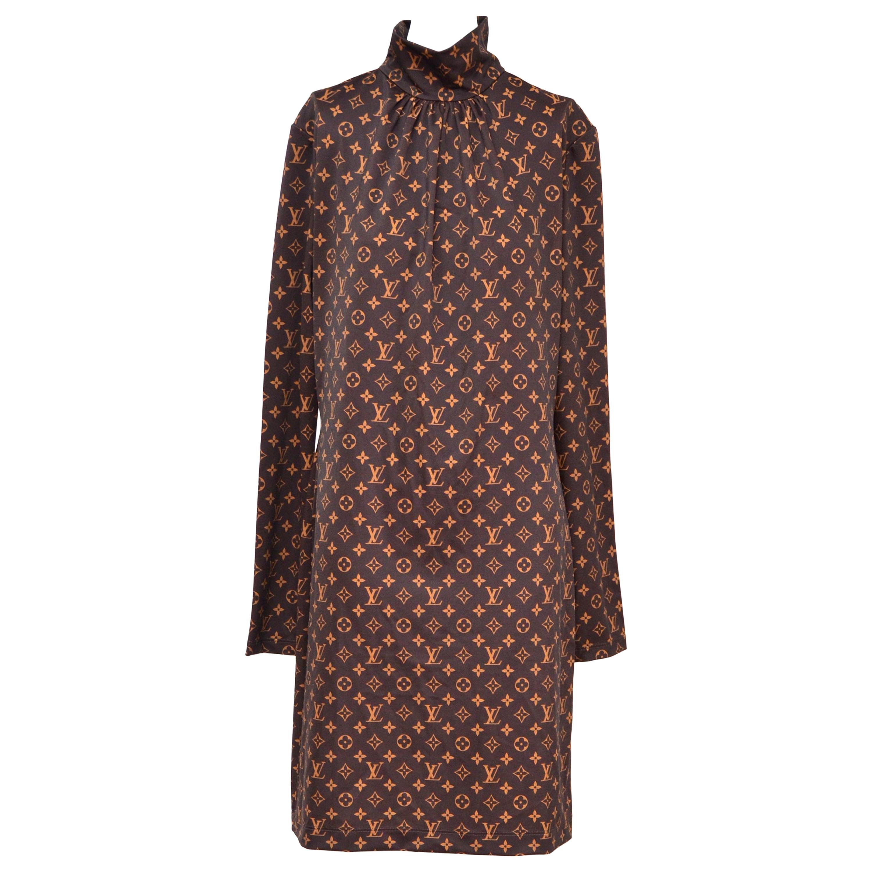 Louis Vuitton Monogram Print Long-Sleeved Dress L NEW With Tags at