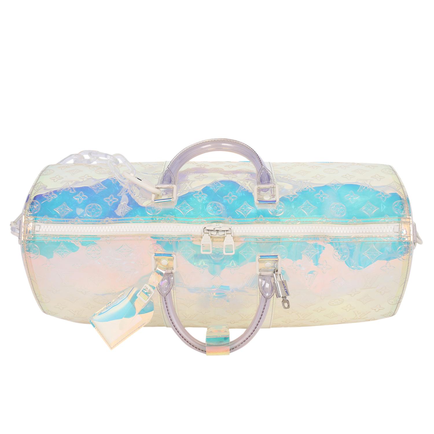 Louis Vuitton Monogram Prism PVC Keepall Bandouliere 50 Bag For Sale 7