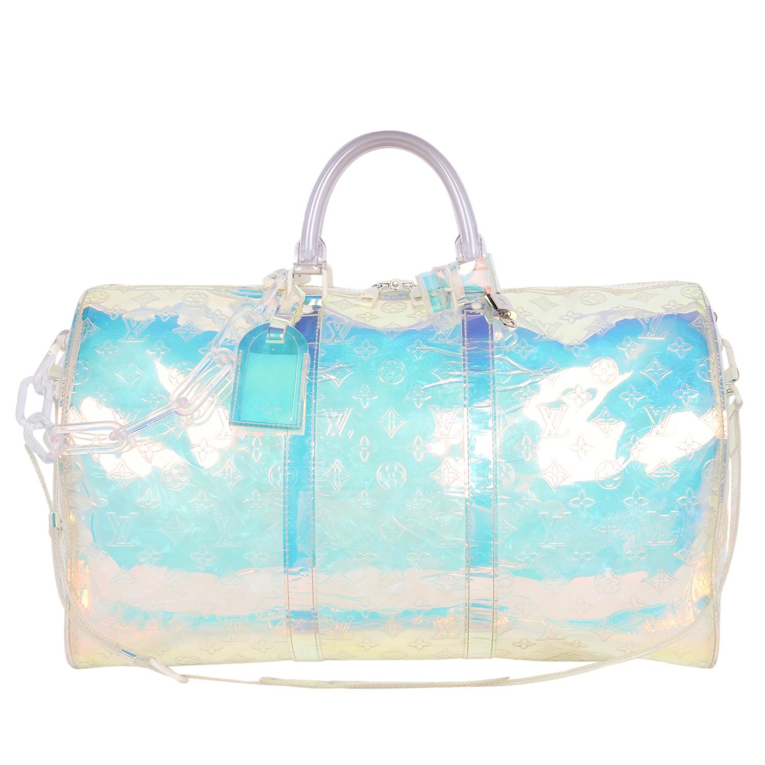 Gray Louis Vuitton Monogram Prism PVC Keepall Bandouliere 50 Bag For Sale