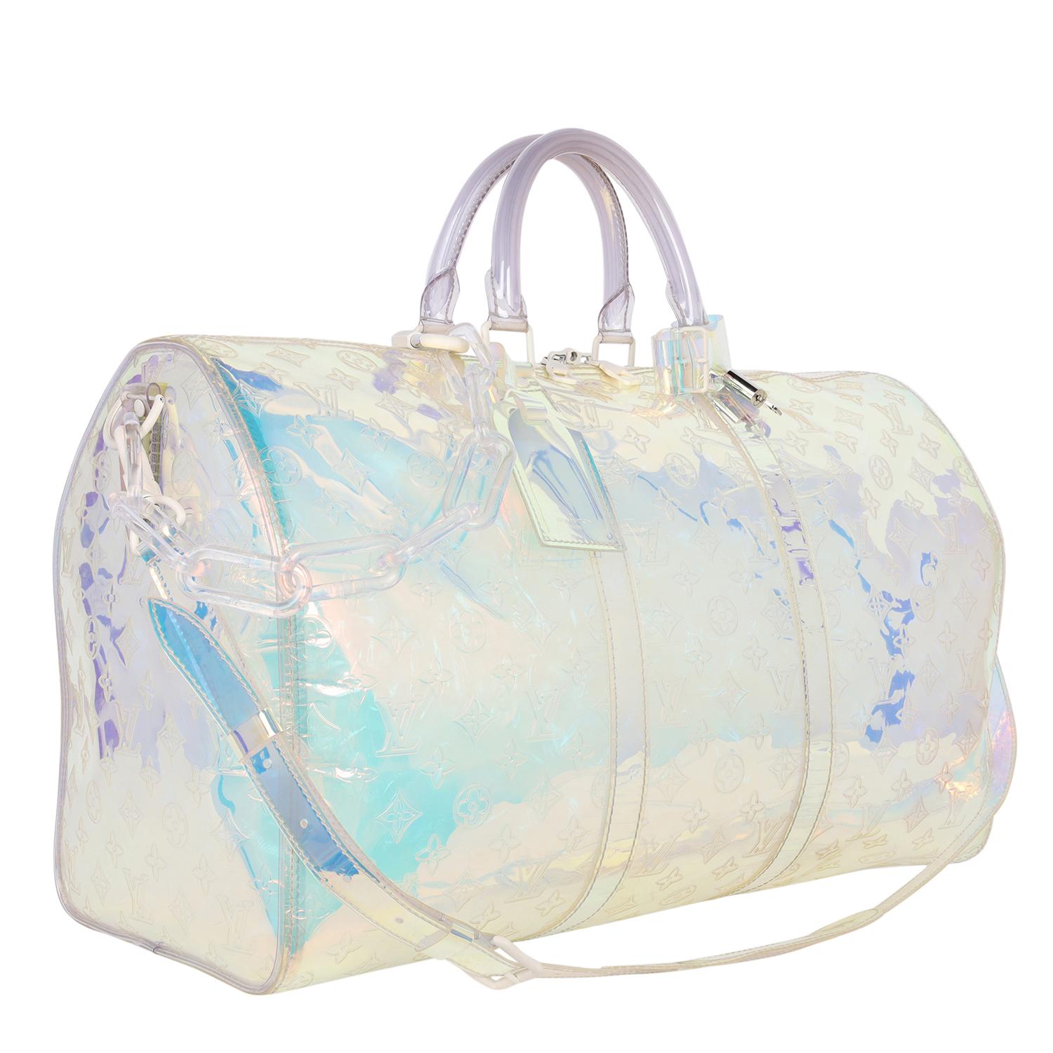 Women's or Men's Louis Vuitton Monogram Prism PVC Keepall Bandouliere 50 Bag For Sale