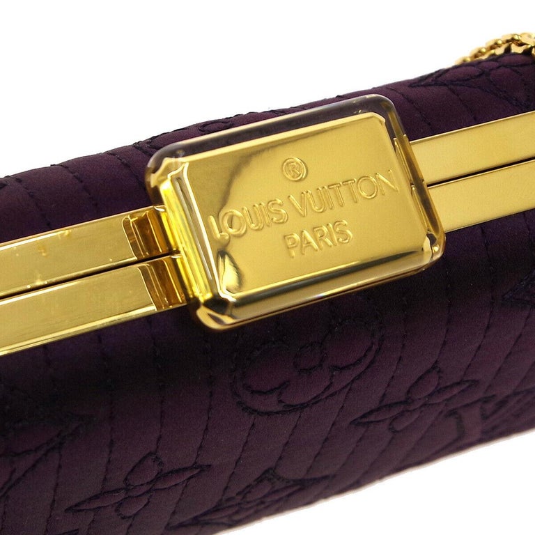Louis Vuitton Monogram Purple Satin 2in1 Evening Clutch Flap Chain Shoulder Bag For Sale at 1stdibs