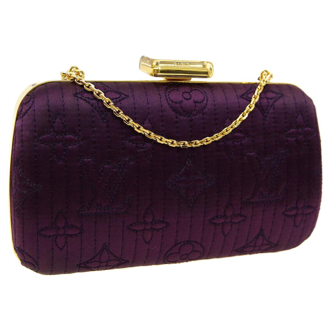 Louis Vuitton Monogram Purple Satin 2in1 Evening Clutch Flap Chain Shoulder Bag