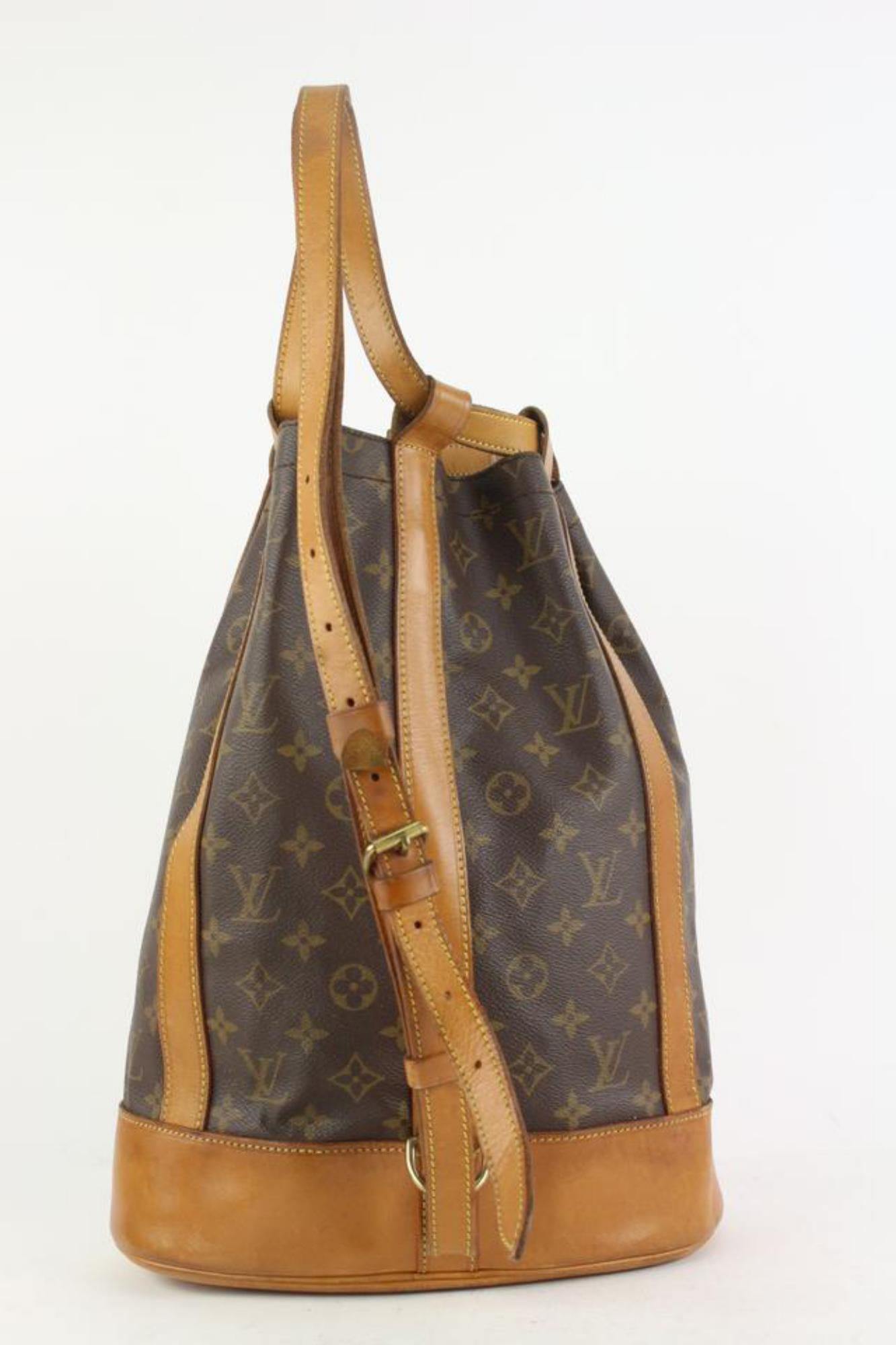 Brown Louis Vuitton Monogram Randonnee PM Drawstring Hobo Sling Backpack Bag 5LZ1109 For Sale