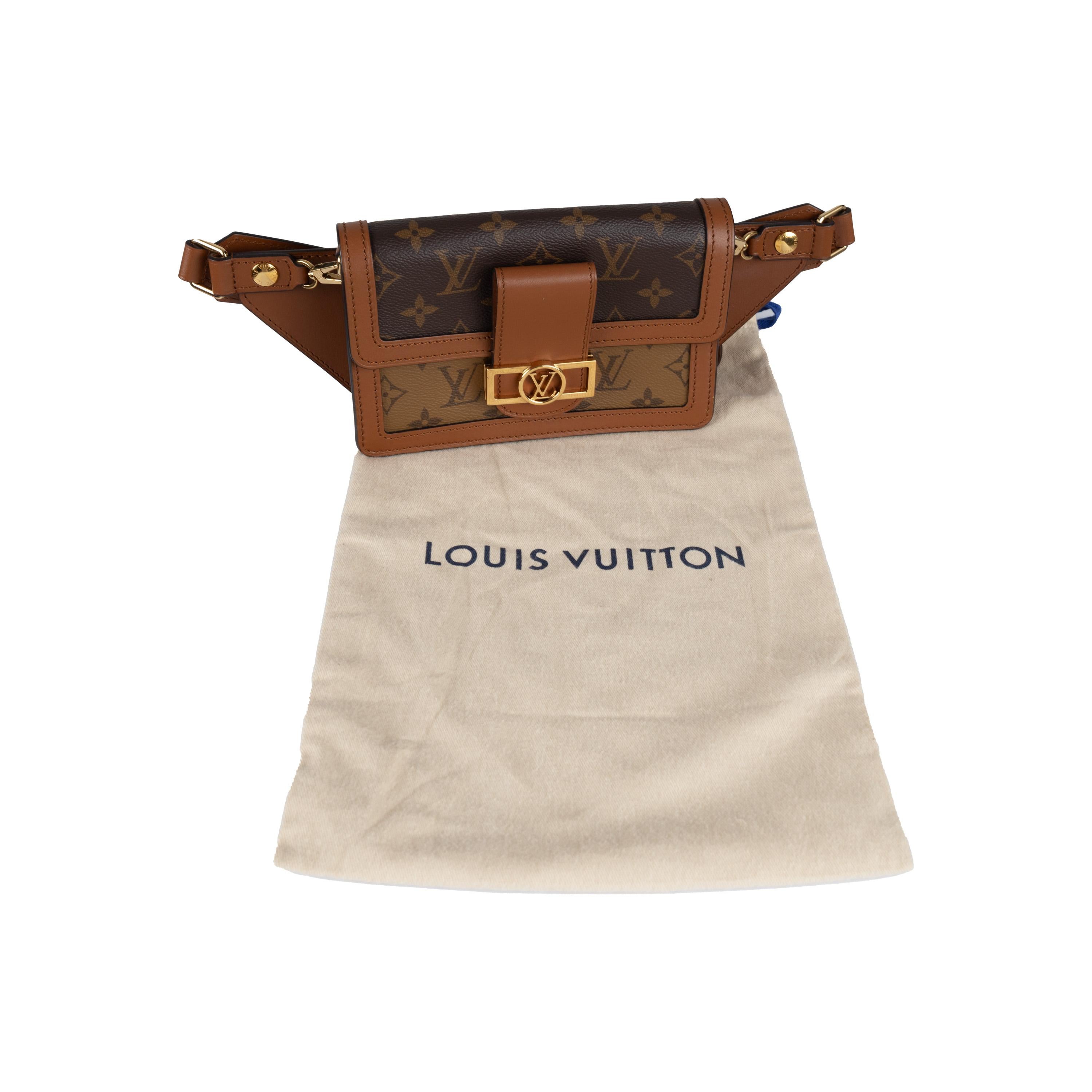 The Louis Vuitton Monogram Reverse Canvas Dauphine Bumbag is a stylish, practical accessory. Crafted from the iconic Reverse Monogram canvas and toffee brown leather, this bumbag is accented with gold-tone hardware. With its compact size and cut-out