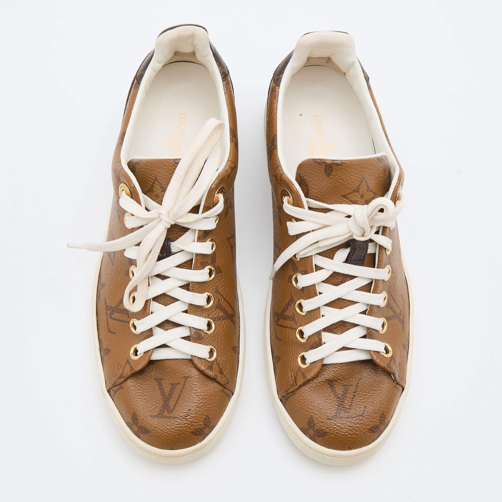 A pair of sneakers by Louis Vuitton to take you places in style and comfort. The low-top sneakers have been crafted from Monogram Canvas, with laces on the uppers for a secured fit.

Includes: Original Dustbag
