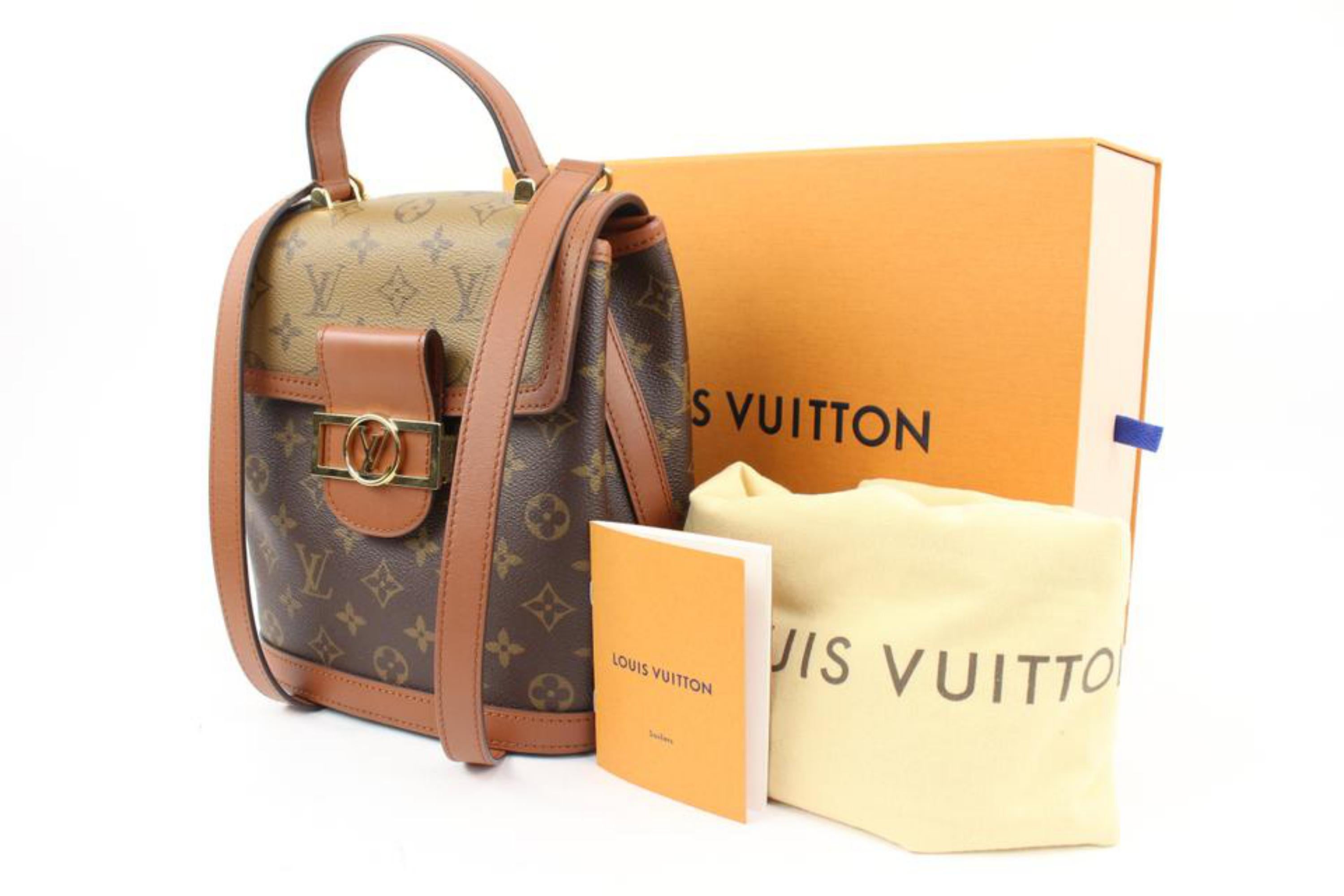 Louis Vuitton Monogram Reverse Dauphine Backpack  49lv128s
Date Code/Serial Number: DU0250
Made In: France
Measurements: Length:  9.5
