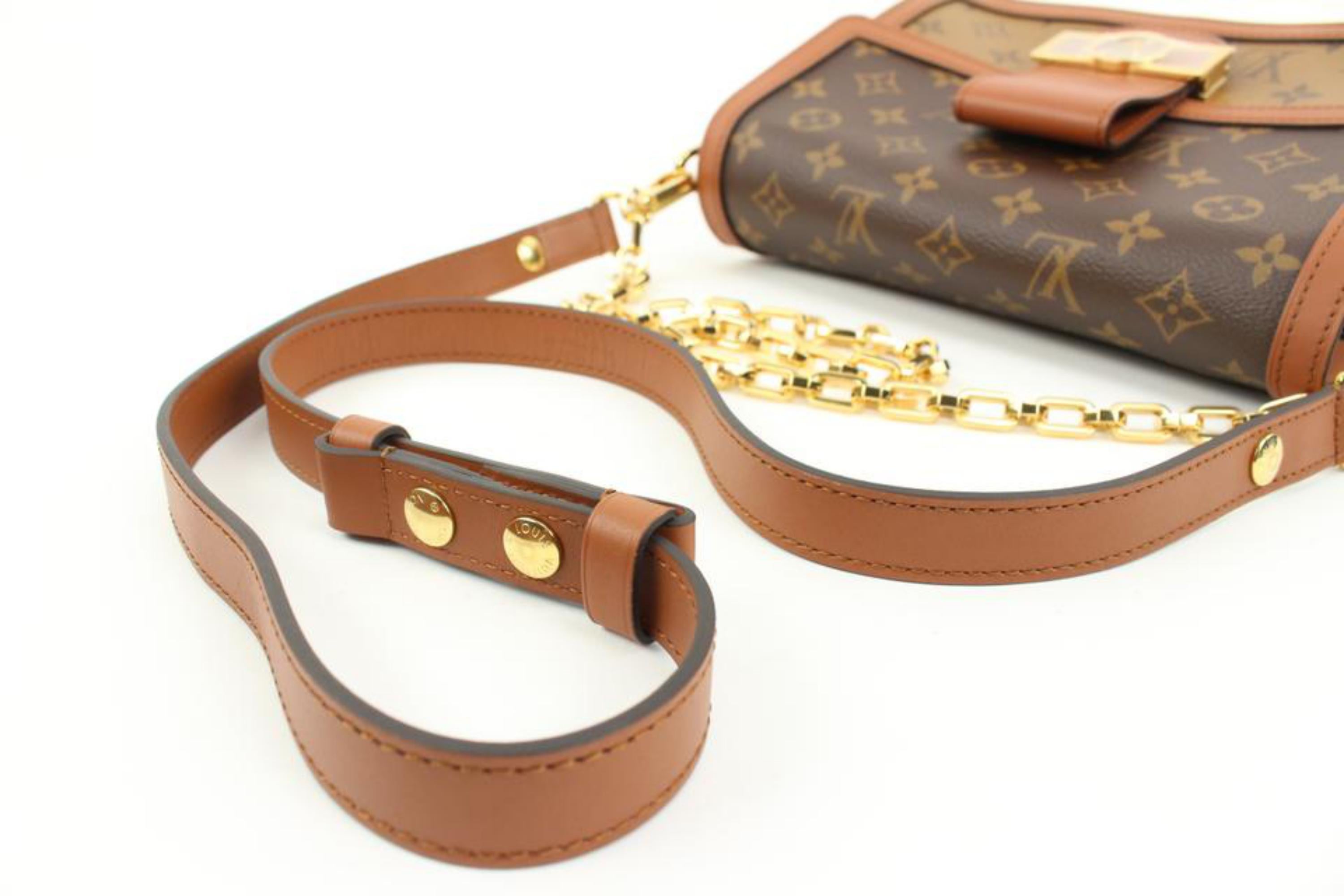 Brown Louis Vuitton Monogram Reverse Dauphine MM Flap Crossbody Chain Bag s27lv93