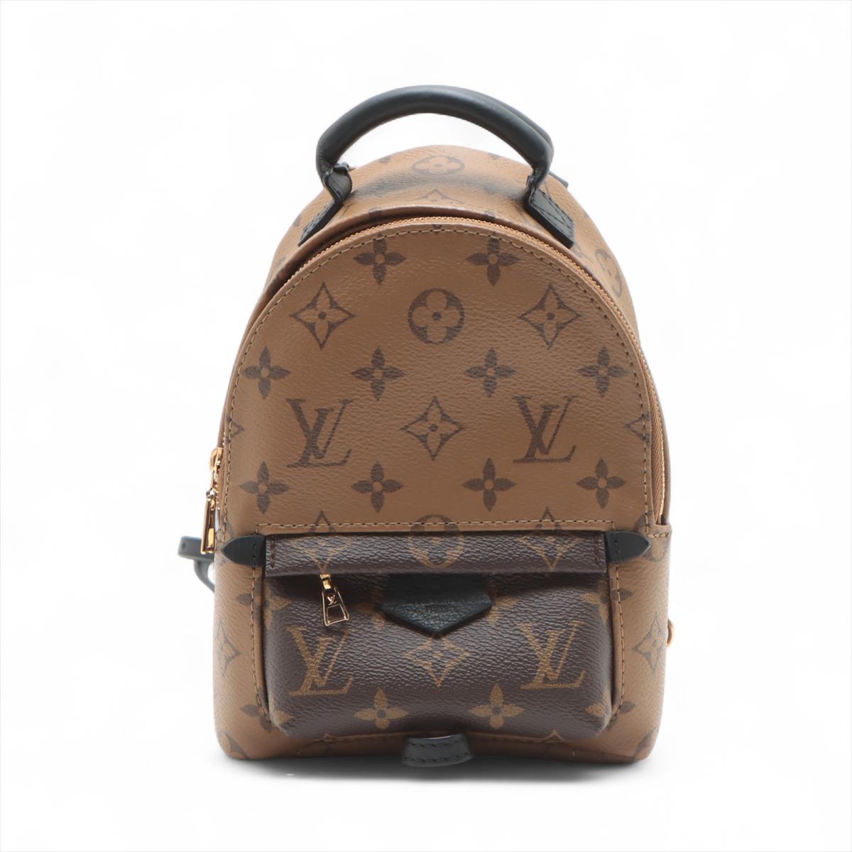 The Louis Vuitton Monogram Reverse Mini Palm Springs Backpack is a stylish and compact accessory that blends classic design with modern flair. Crafted from the brand's signature Monogram and Monogram Reverse canvas, it features gold-tone hardware