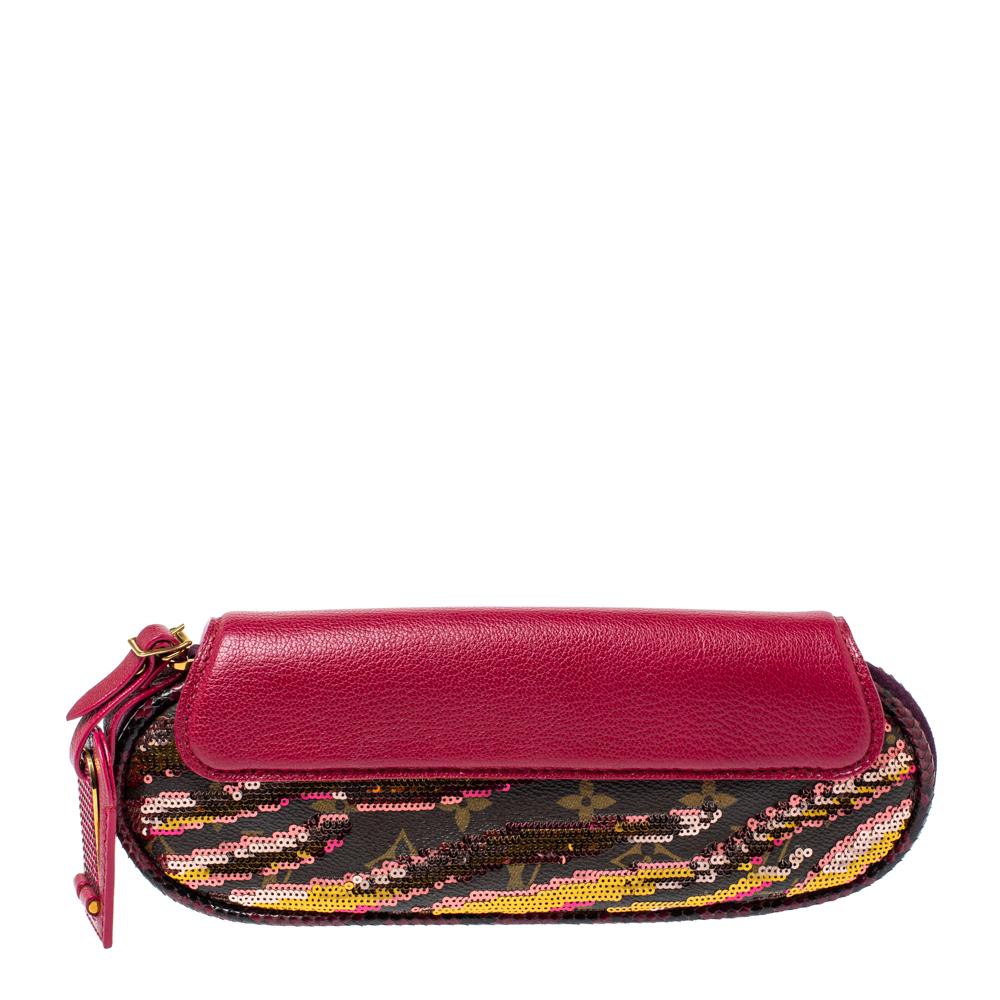 Louis Vuitton Monogramm Pailletten Savage Würfel Clutch (Rot)