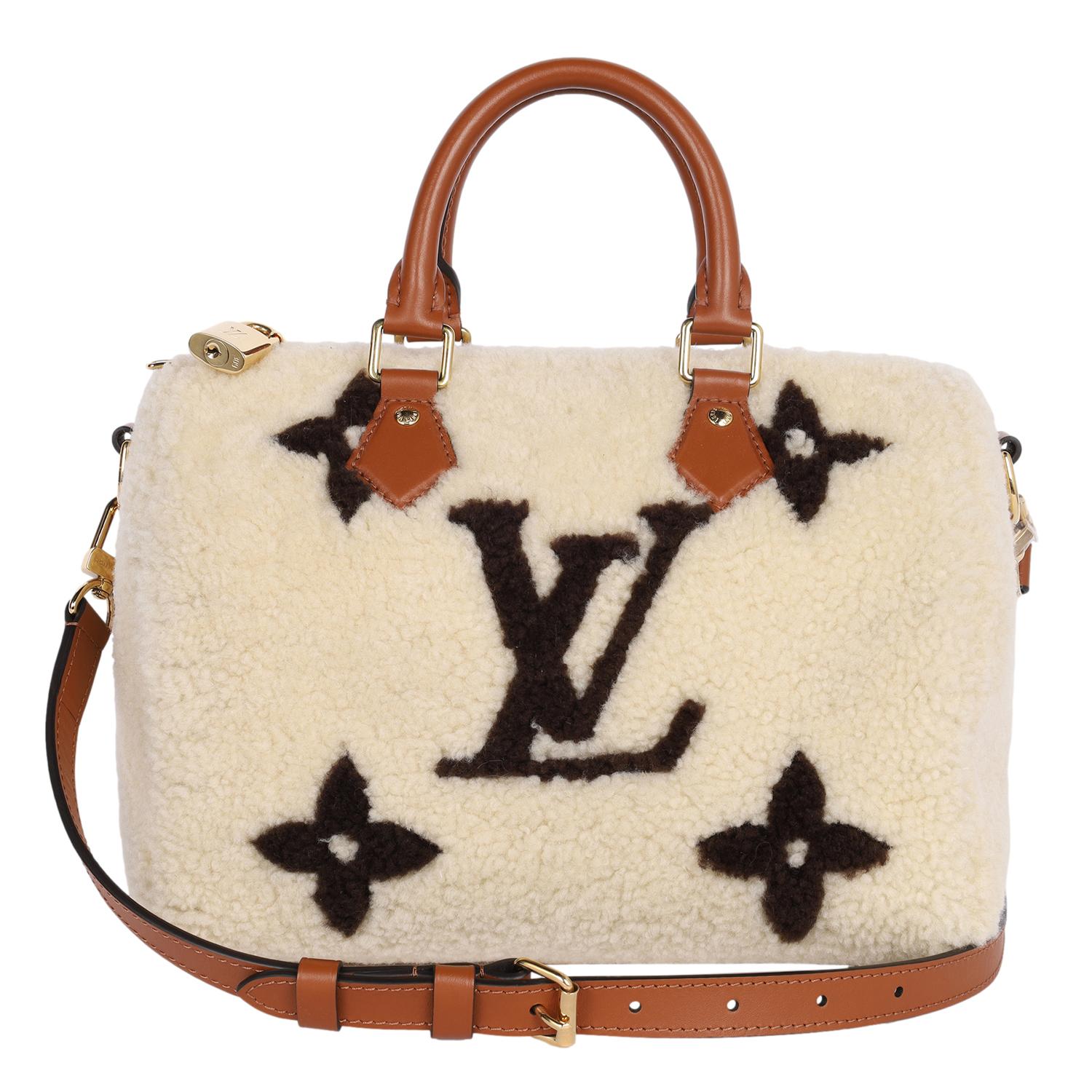 White LOUIS VUITTON Monogram Shearling Speedy Bandouliere 25 Cream Brown For Sale