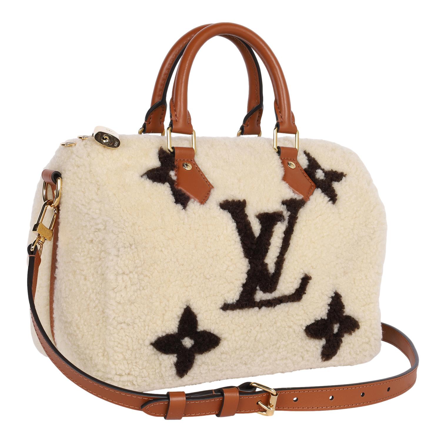 LOUIS VUITTON Monogram Shearling Speedy Bandouliere 25 Cream Brown In Excellent Condition For Sale In Salt Lake Cty, UT