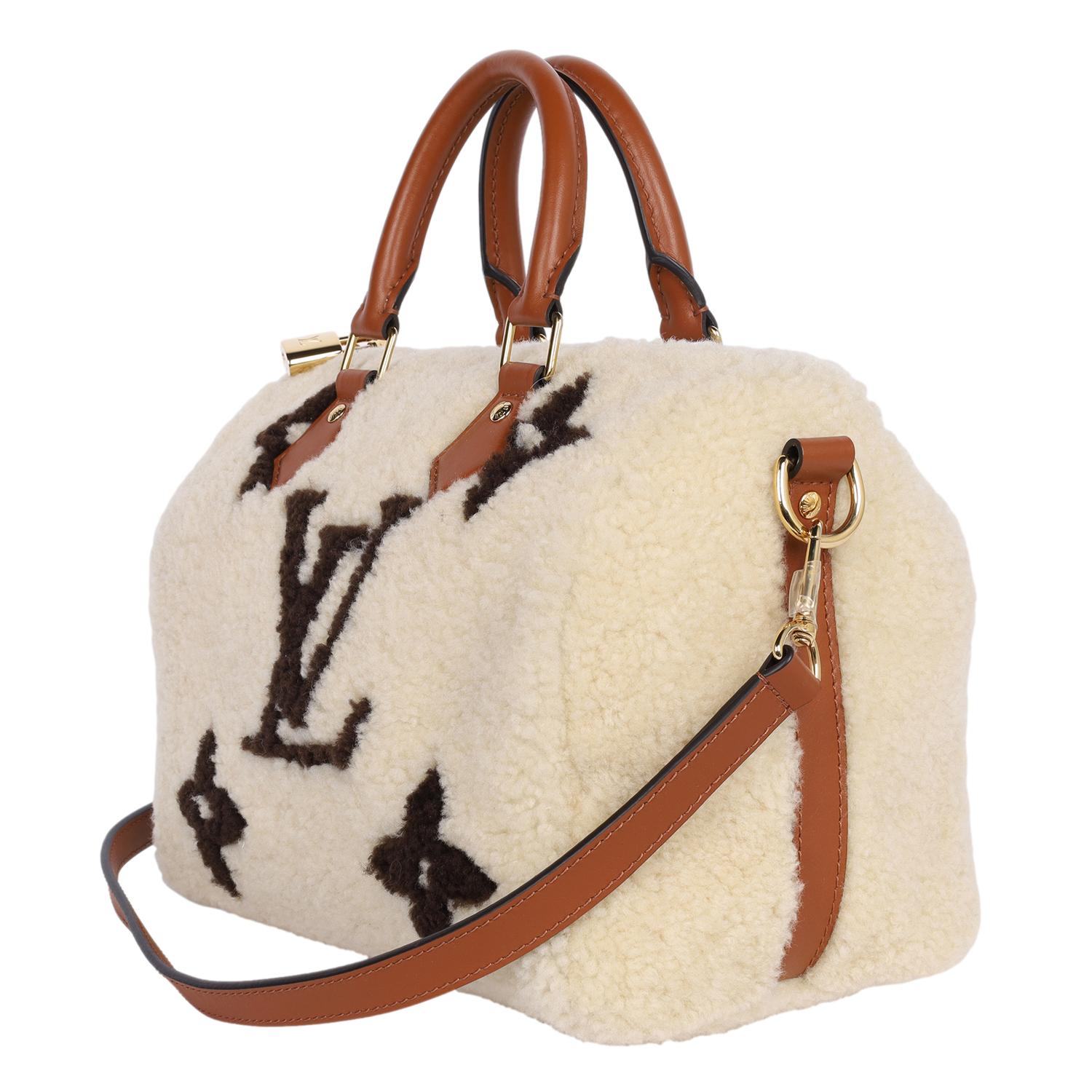 Women's LOUIS VUITTON Monogram Shearling Speedy Bandouliere 25 Cream Brown For Sale