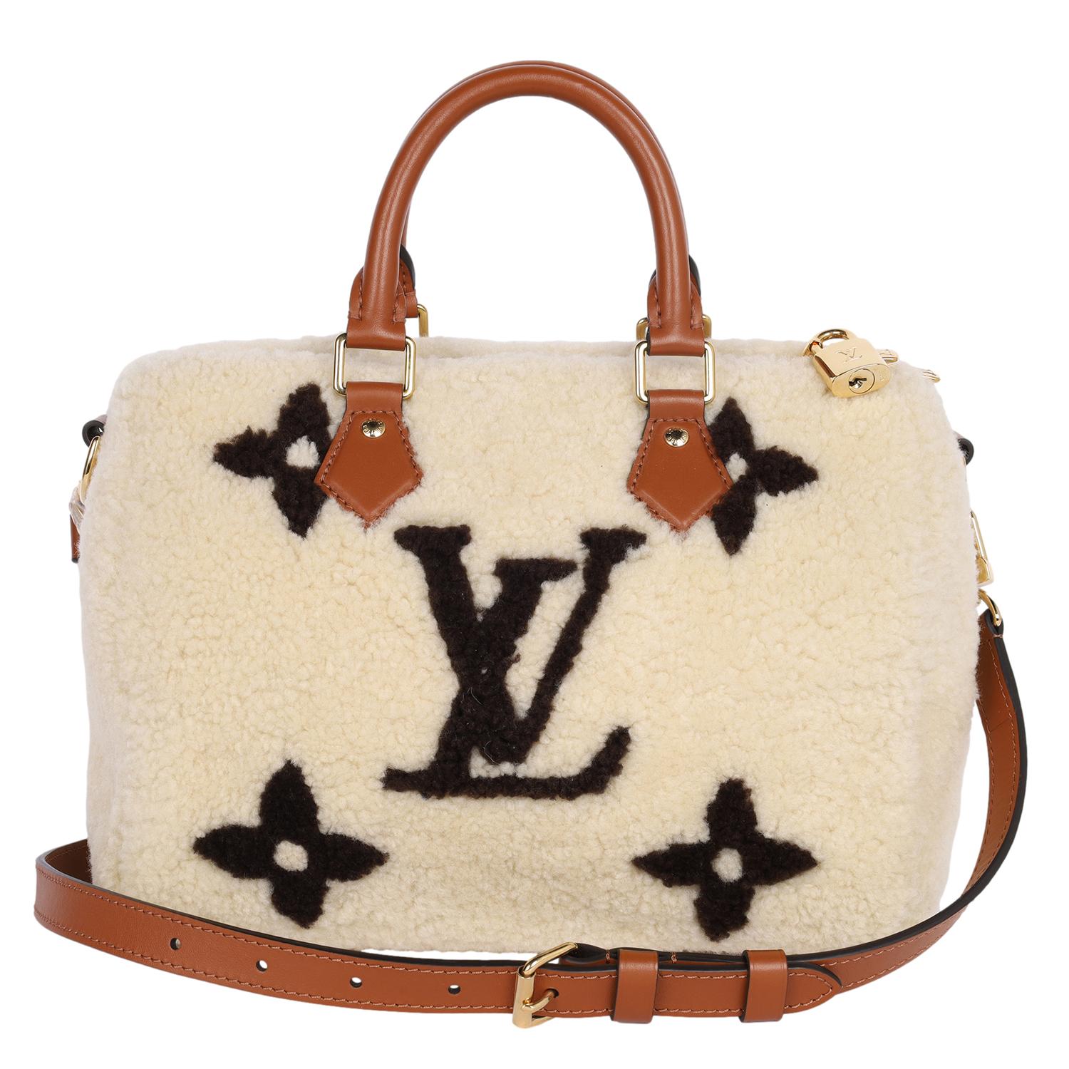 LOUIS VUITTON Monogram Shearling Speedy Bandouliere 25 Cream Brown For Sale 1
