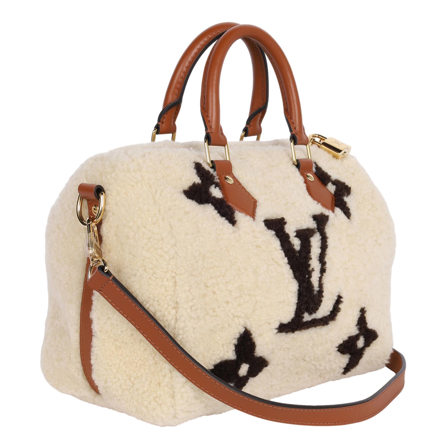 LOUIS VUITTON Monogram Shearling Speedy Bandouliere 25 Cream Brown For Sale 2