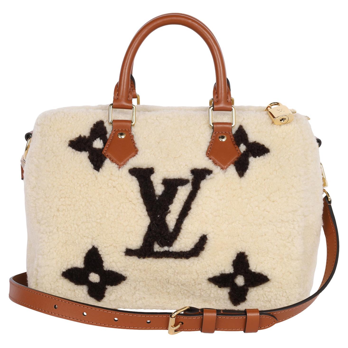 LOUIS VUITTON Monogram Shearling Speedy Bandouliere 25 Cream Brown For Sale