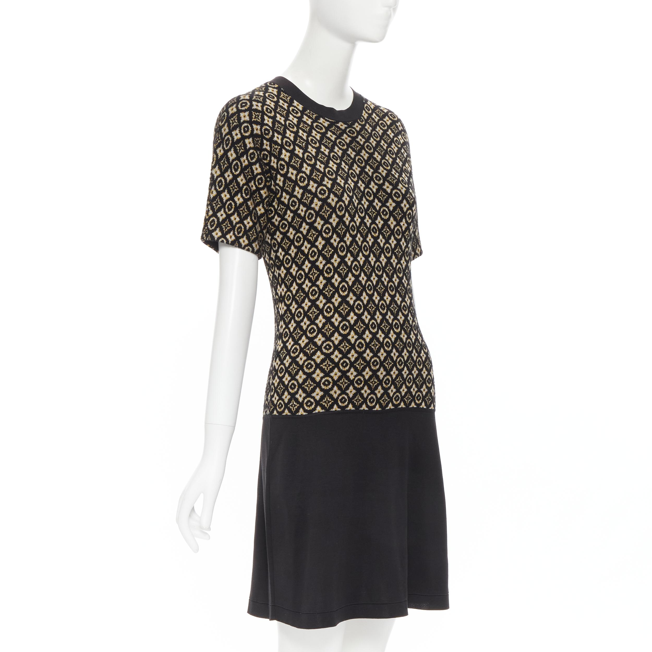 Black LOUIS VUITTON monogram silk cashmere knitted black stretch casual dress S