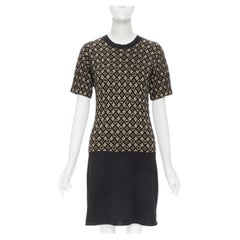 LOUIS VUITTON monogram silk cashmere knitted black stretch casual dress S