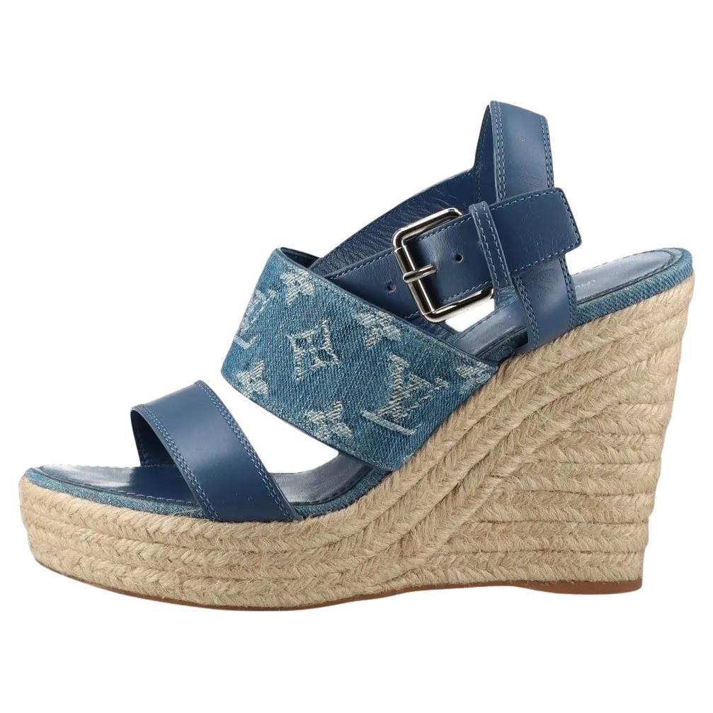 Louis Vuitton Monogram Starboard Denim Wedge Sandal Bleu en vente
