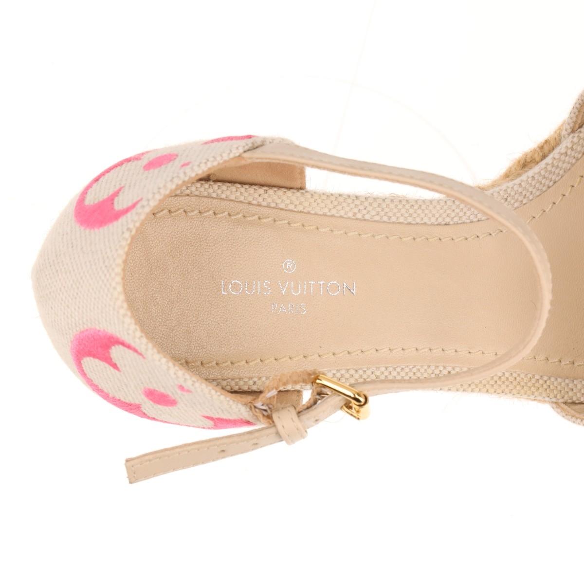 Louis Vuitton Monogrammierte Espadrille-Keilsandalen mit Starboard-Monogramm in Weiß x Rosa 5