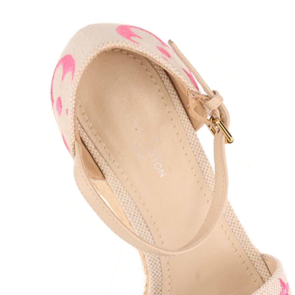 Louis Vuitton Monogrammierte Espadrille-Keilsandalen mit Starboard-Monogramm in Weiß x Rosa 6