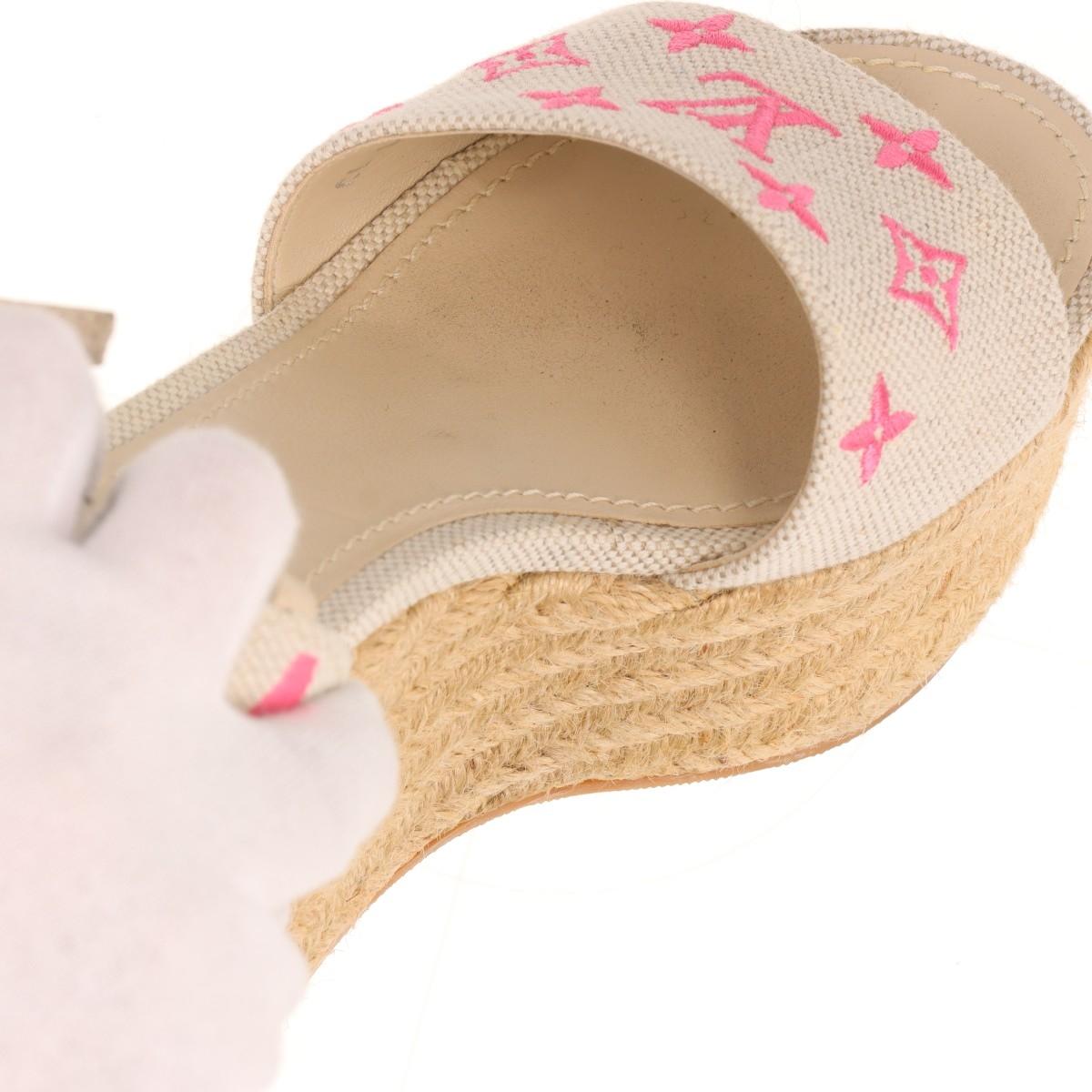 Louis Vuitton Monogrammierte Espadrille-Keilsandalen mit Starboard-Monogramm in Weiß x Rosa 7