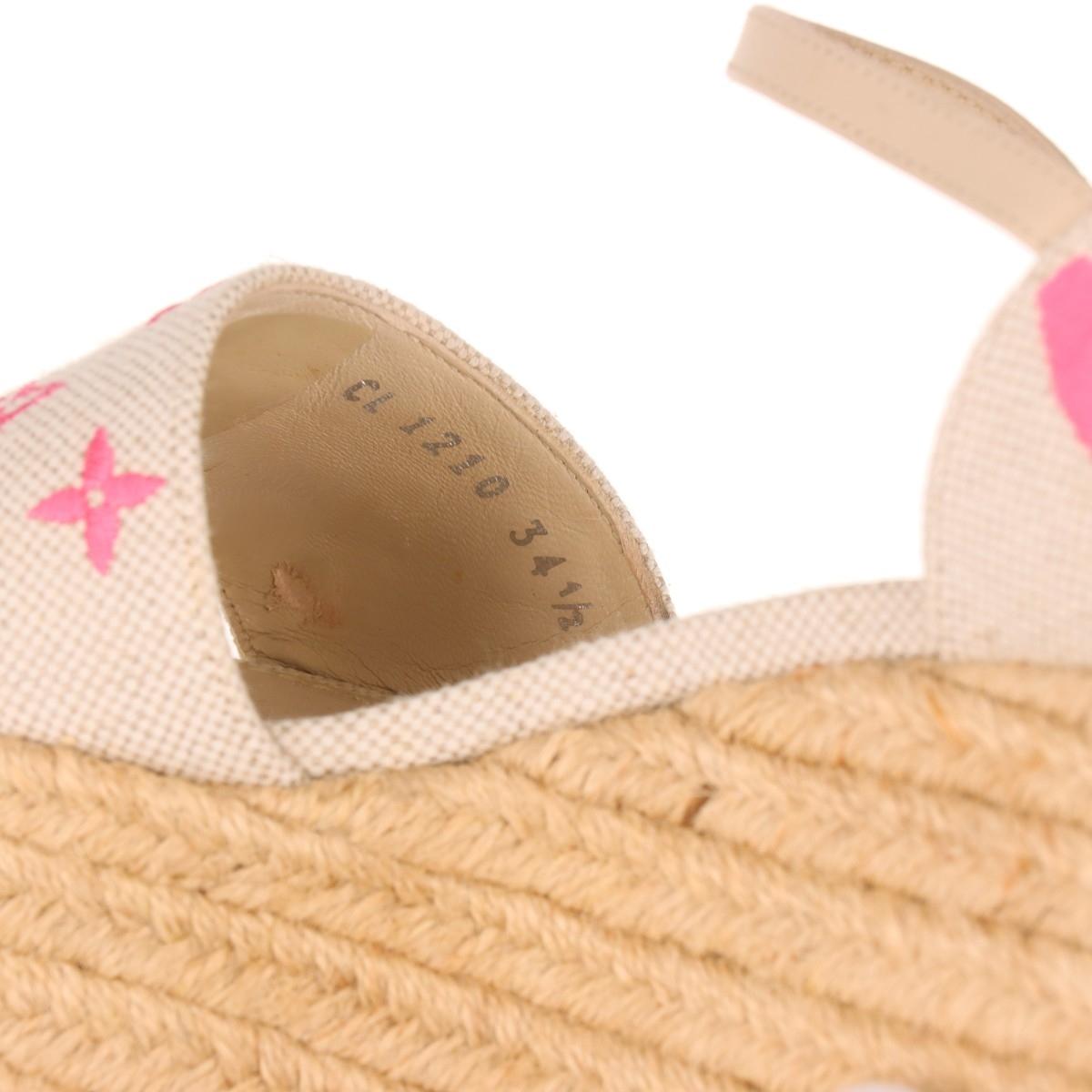 Louis Vuitton Monogrammierte Espadrille-Keilsandalen mit Starboard-Monogramm in Weiß x Rosa 13