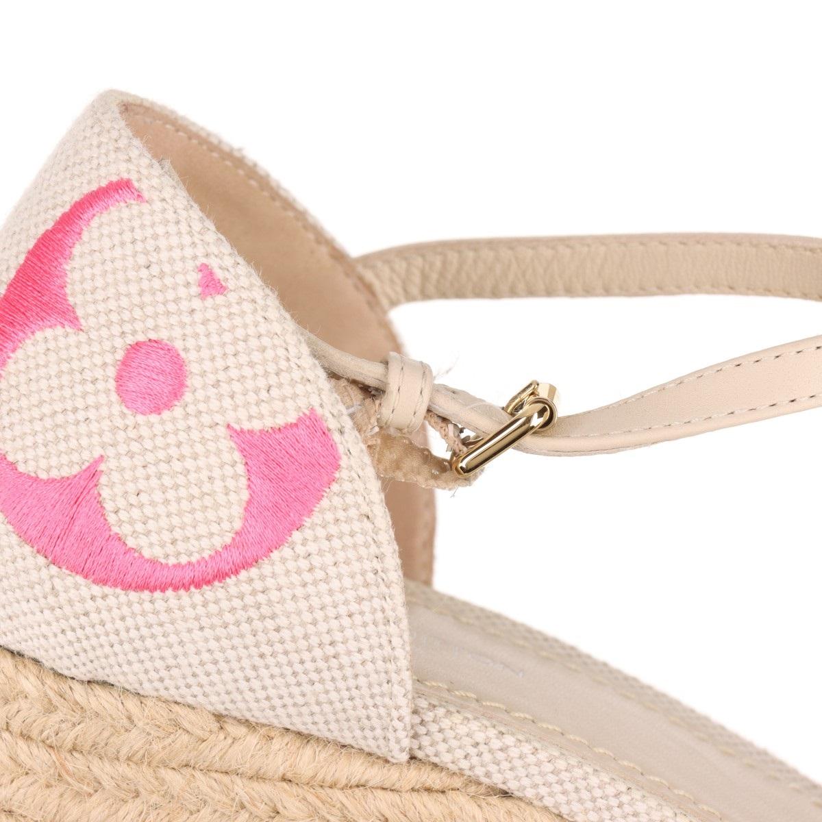 Louis Vuitton Monogrammierte Espadrille-Keilsandalen mit Starboard-Monogramm in Weiß x Rosa 14