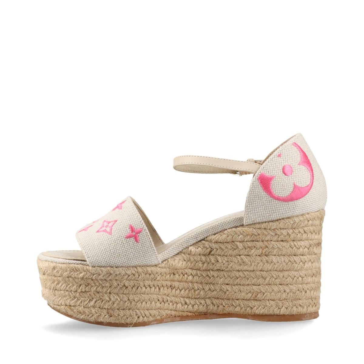 Louis Vuitton Monogrammierte Espadrille-Keilsandalen mit Starboard-Monogramm in Weiß x Rosa Damen