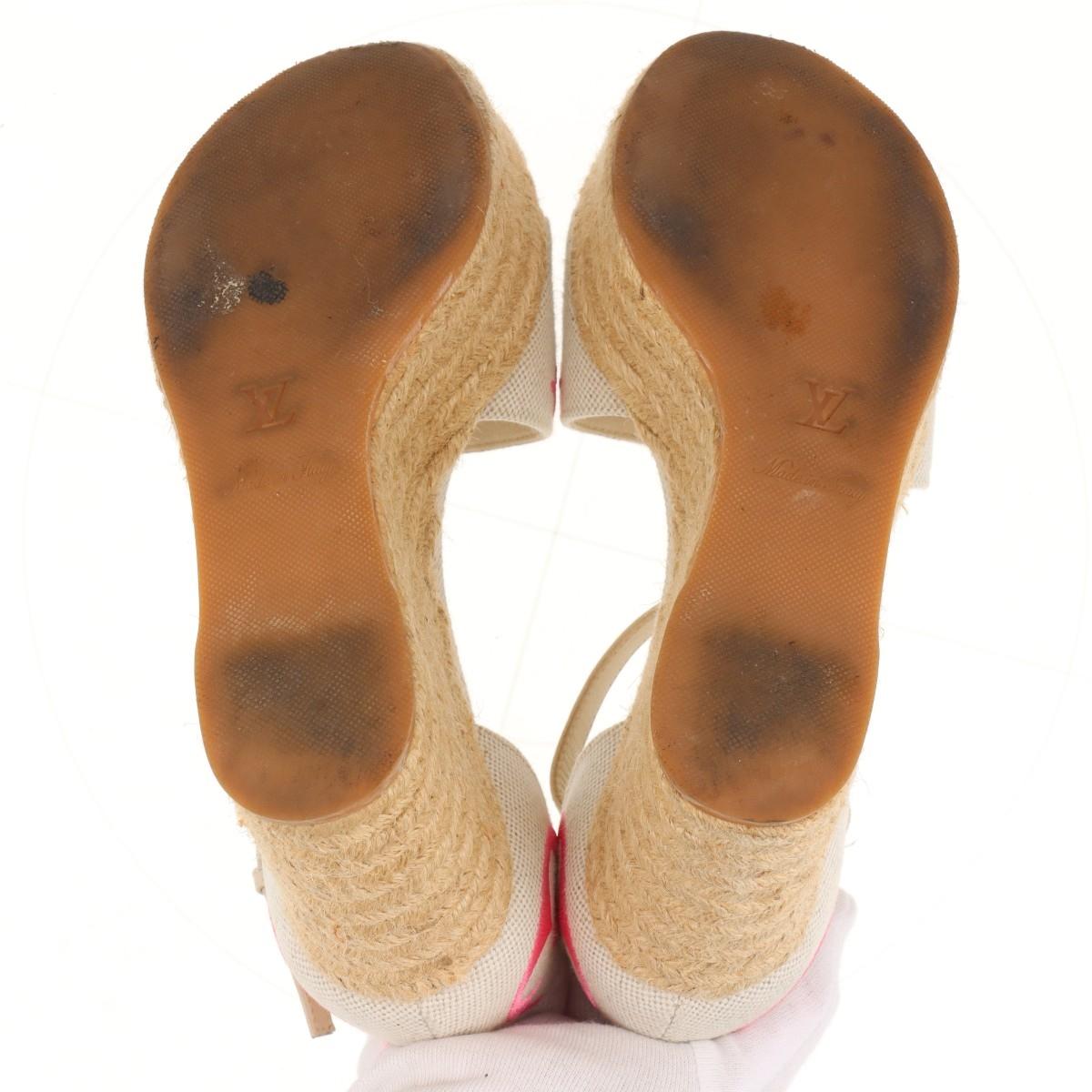 Louis Vuitton Monogrammierte Espadrille-Keilsandalen mit Starboard-Monogramm in Weiß x Rosa 4