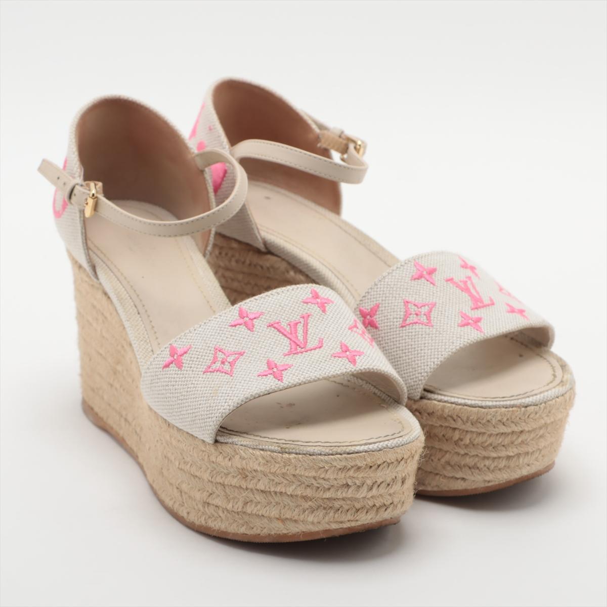 Louis Vuitton - Sandales compensées Starboard blanches et roses avec monogramme Bon état à Humacao, PR