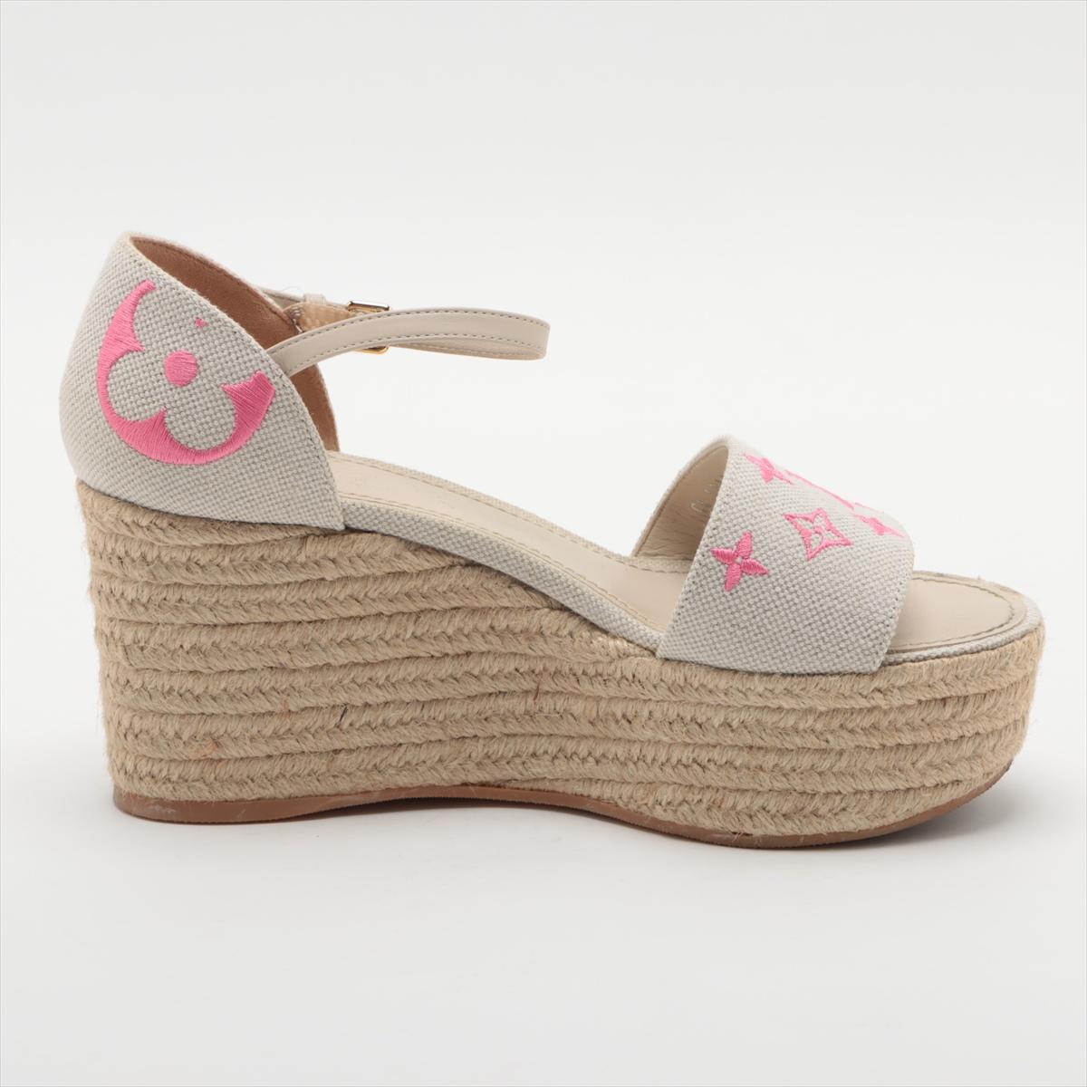 Louis Vuitton - Sandales compensées Starboard blanches et roses avec monogramme 1