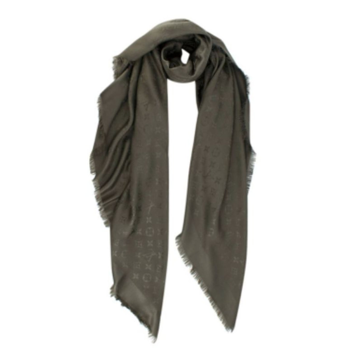 Louis Vuitton Grey Cashmere and Wool Monogram Gradient Scarf For Sale at  1stDibs