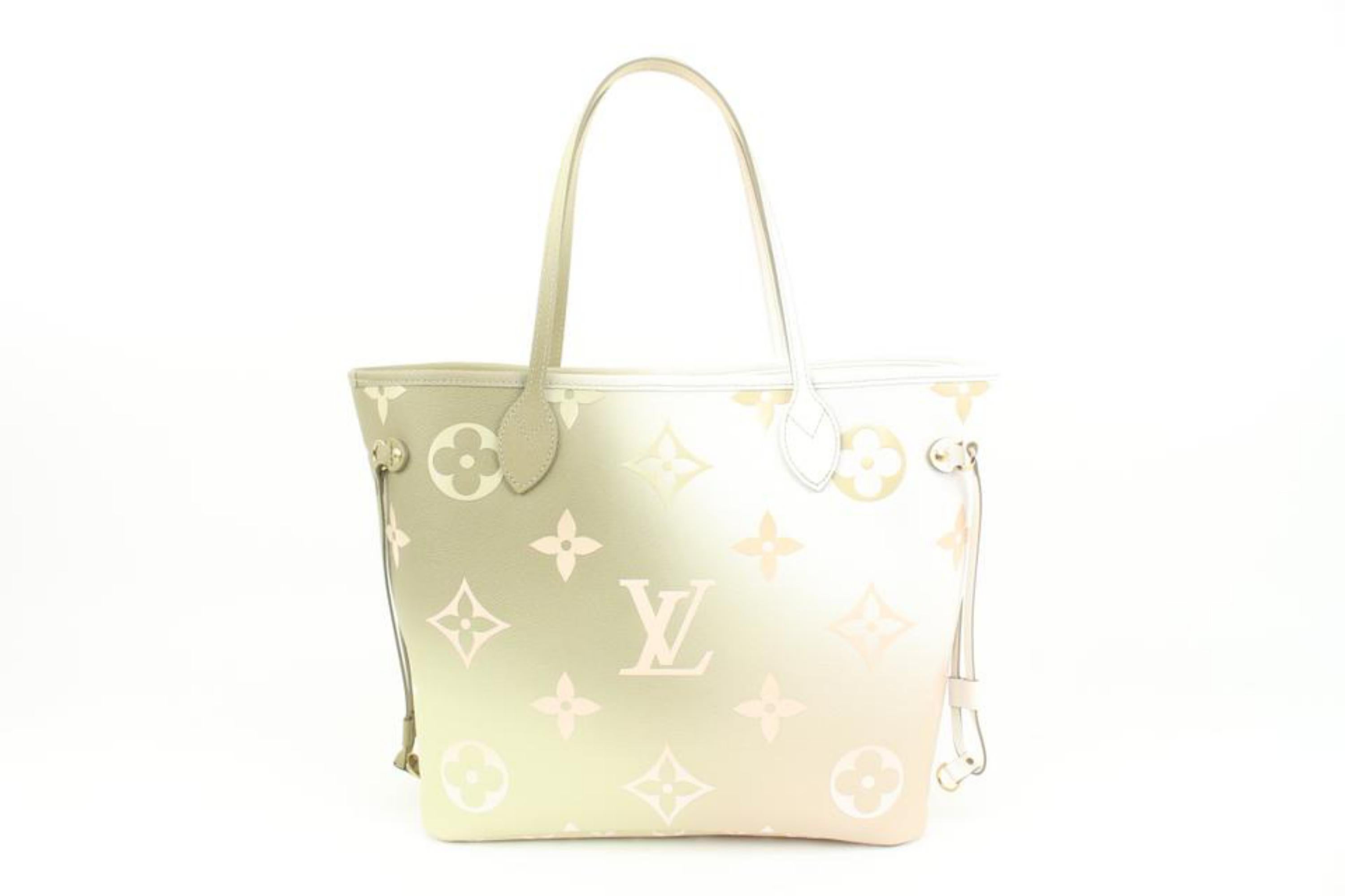 White Louis Vuitton Monogram Sunset Khaki Neverfull MM Tote Bag with Pouch 81lz418s For Sale