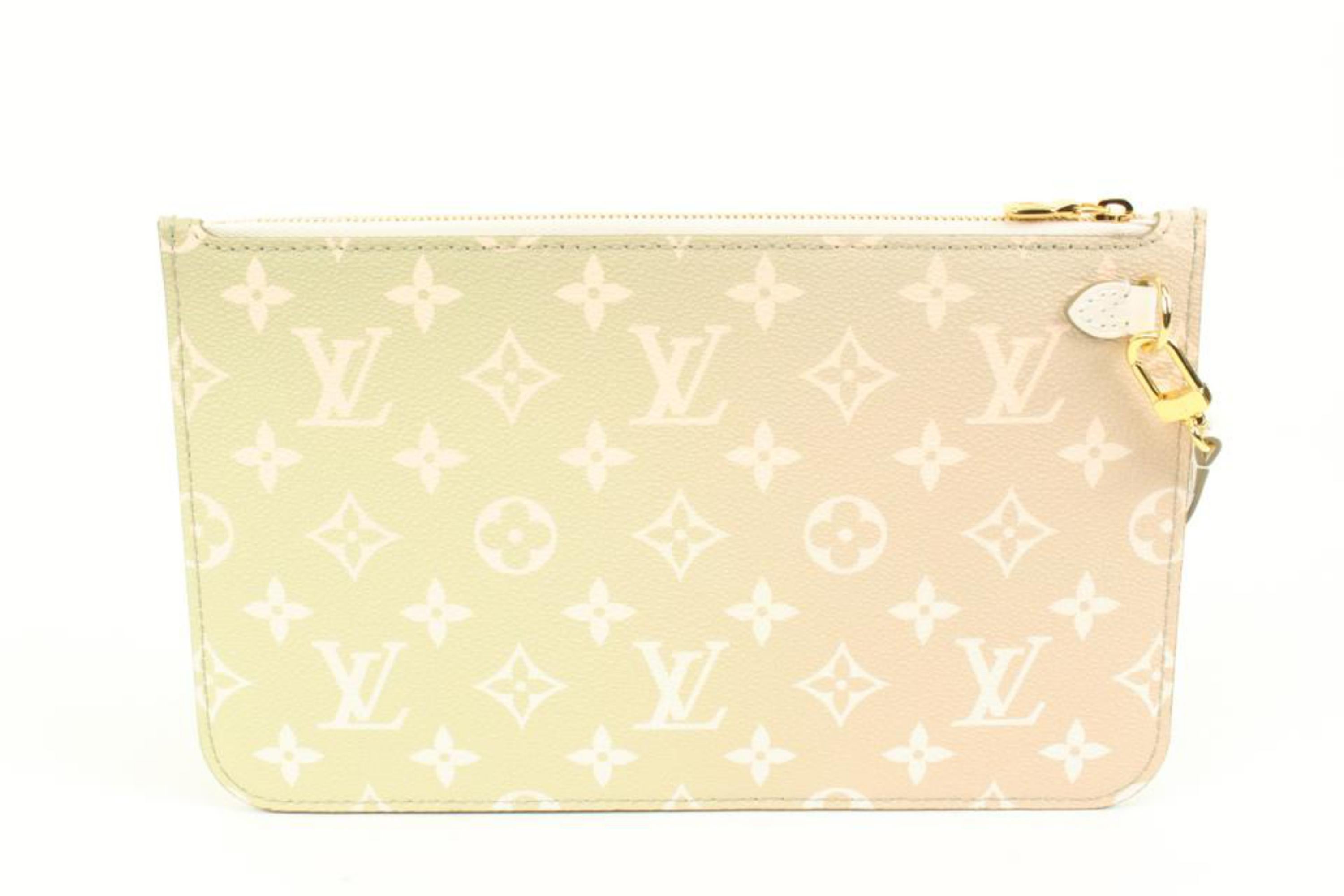 Louis Vuitton Monogram Sunset Khaki Neverfull Pochette MM or GM Wristlet Pou In New Condition For Sale In Dix hills, NY