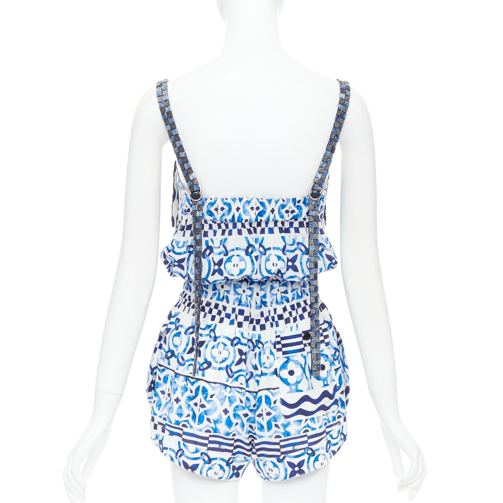 Donna LOUIS VUITTON Monogram Tile 100% seta blu con cinturino in perline FR34 in vendita