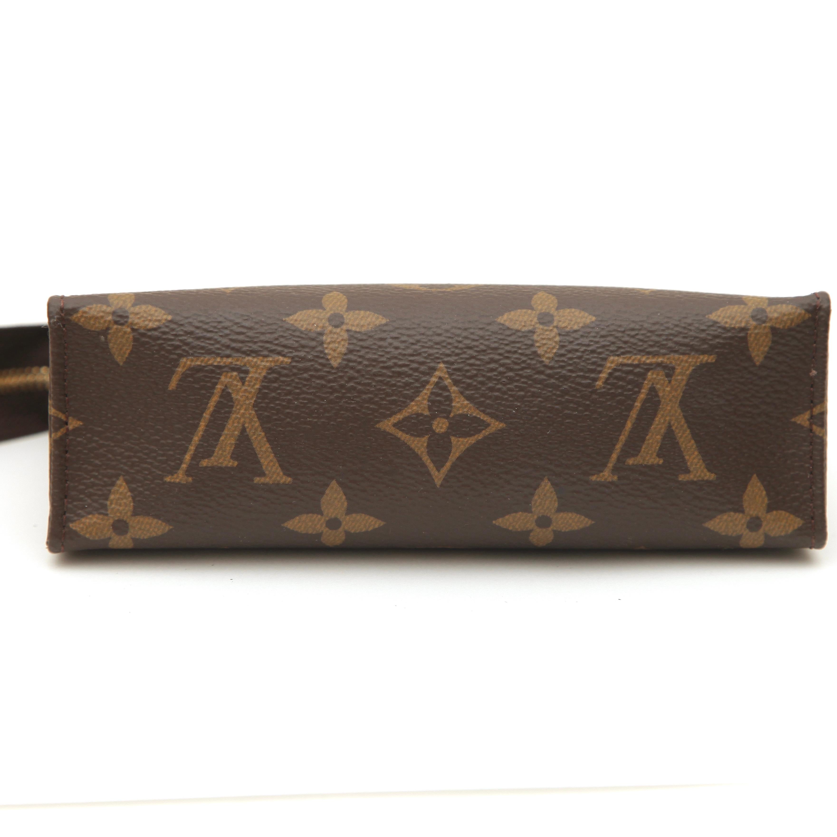 LOUIS VUITTON Monogram Toiletry Pouch 15 Canvas Case Bag Zipper Vachetta Leather 2