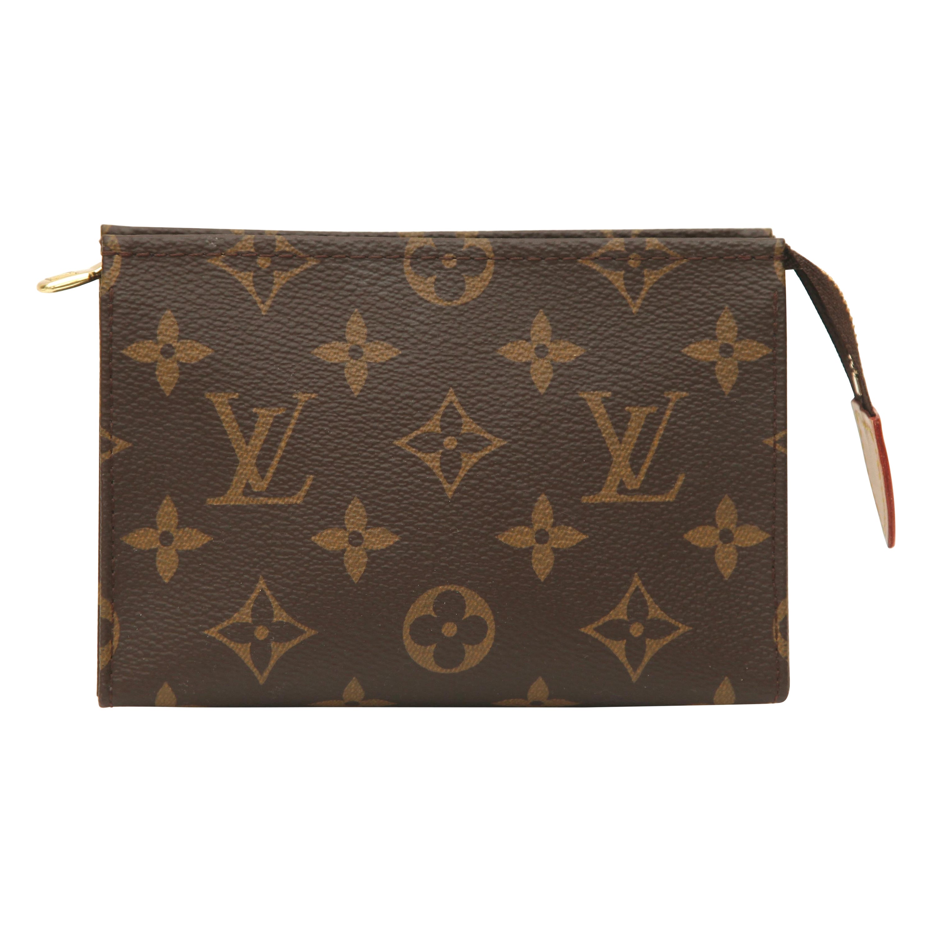 LOUIS VUITTON Monogram Toiletry Pouch 15 Canvas Case Bag Zipper Vachetta Leather