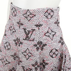 LOUIS VUITTON Monogram Tweed Pleated Circle pink black flared mini skirt FR34