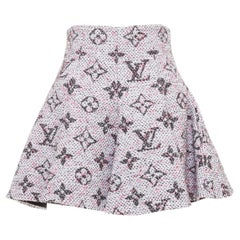 LOUIS VUITTON Monogram Tweed Pleated Circle pink black flared mini skirt FR34