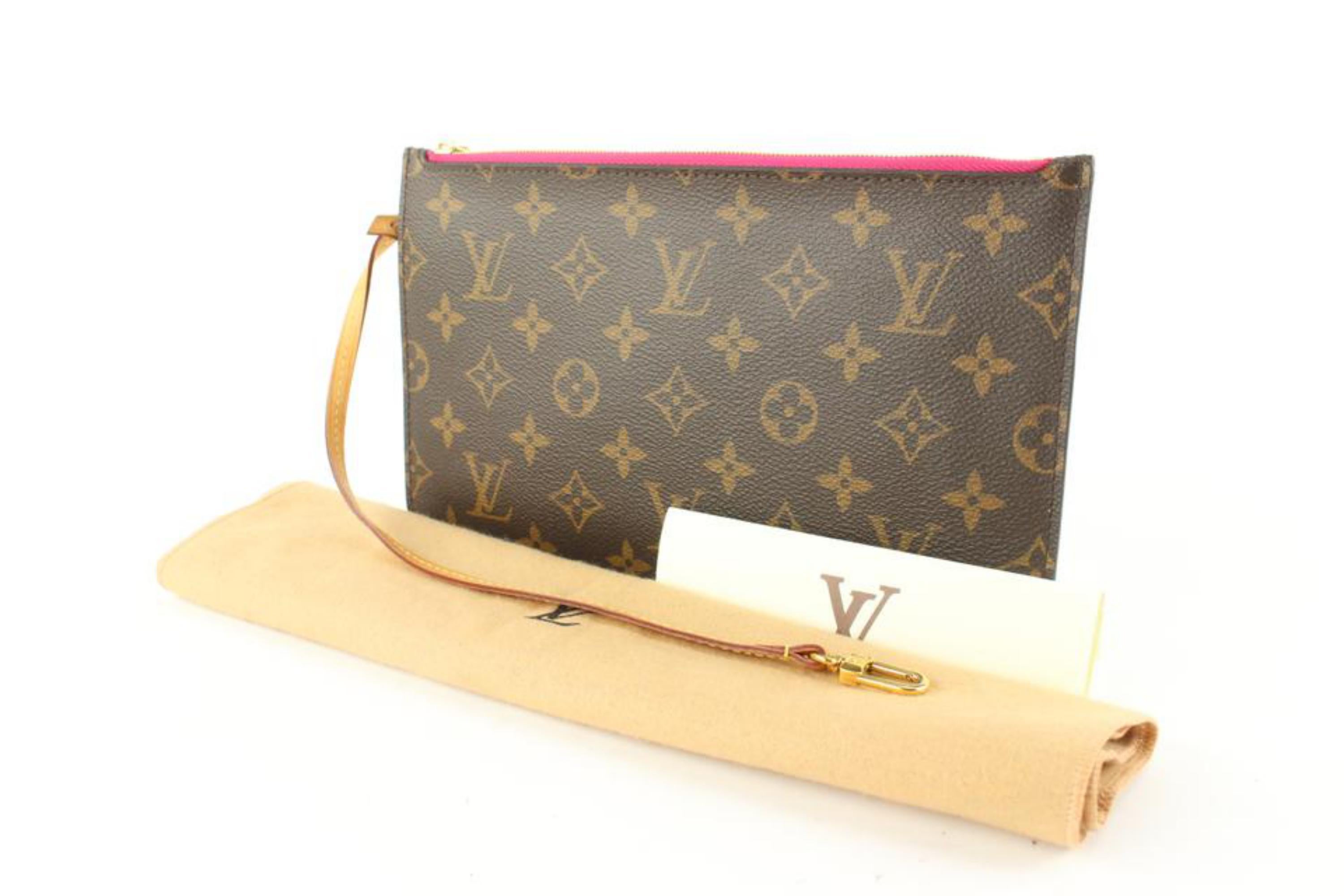 Louis Vuitton Monogram x Fuchsia Neverfull Pochette MM or GM Wristlet Pouch 1222lv40
Date Code/Serial Number: SD4116
Made In: U.S.A
Measurements: Length:  9.6