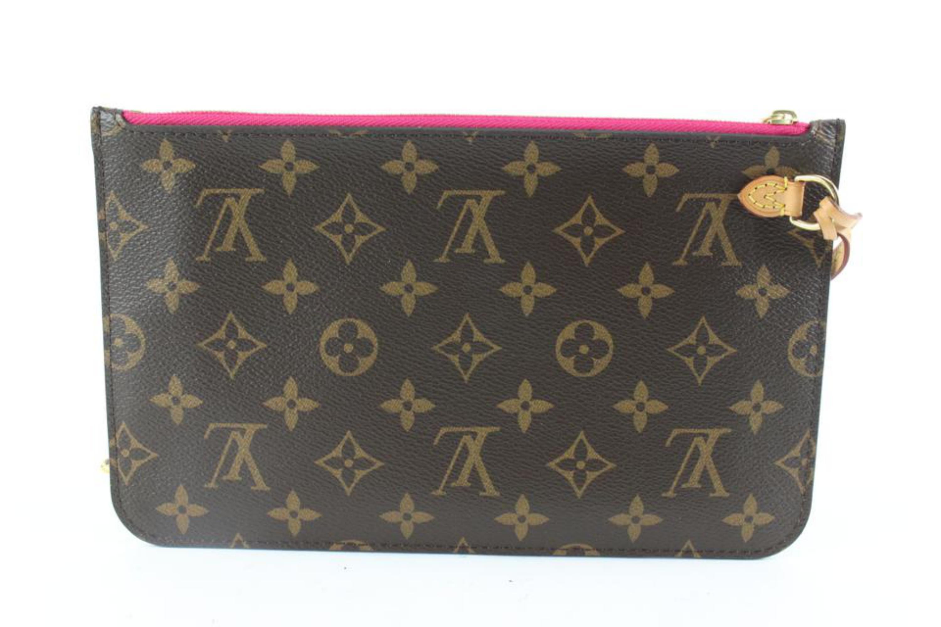 Louis Vuitton Monogram x Fuchsia Neverfull Pochette MM or GM Wristlet Pouch  In New Condition In Dix hills, NY