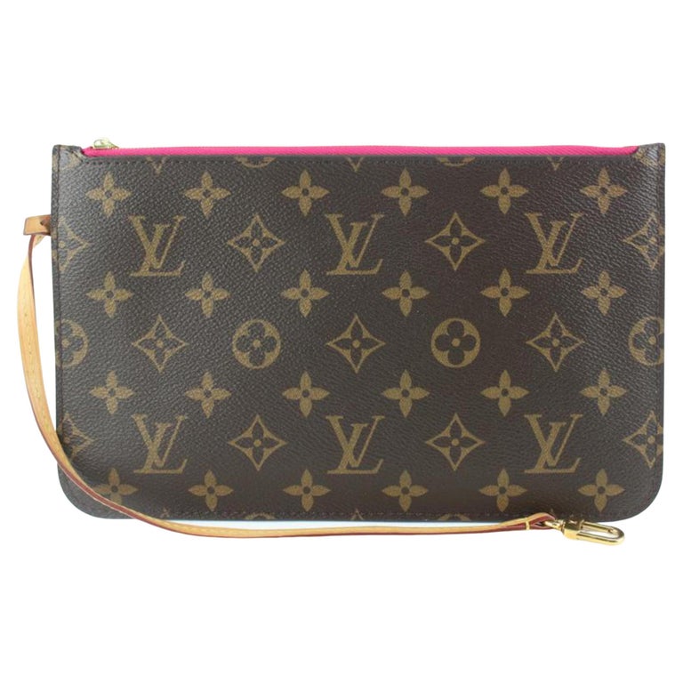 Louis Vuitton Monogram x Fuchsia Neverfull Pochette MM or GM Wristlet Pouch  For Sale at 1stDibs
