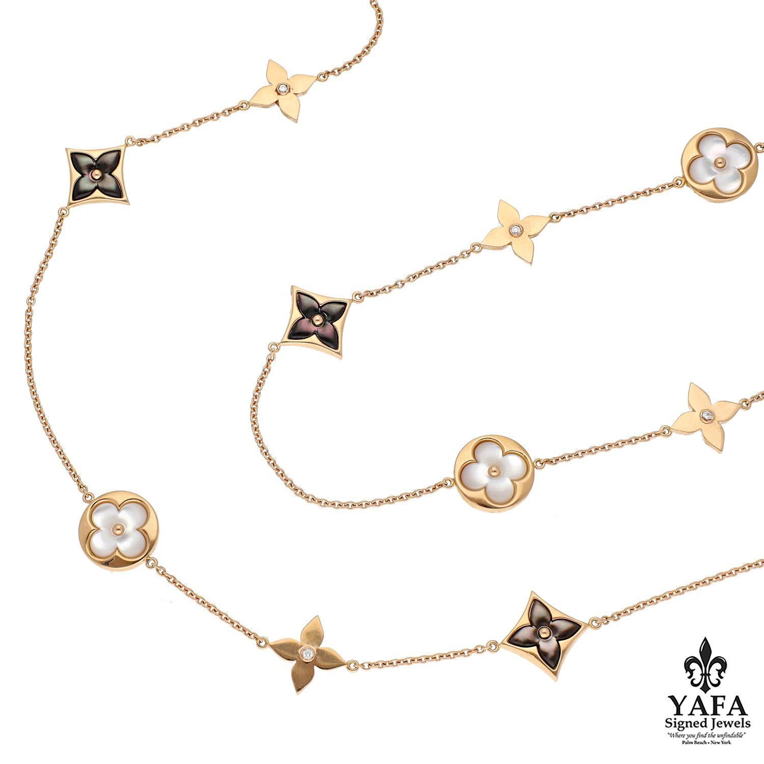 Featuring the Iconic Louis Vuitton Monograms, set with White and Gray Mother of Pearl, Accented by Round Brilliant-Cut Diamonds.

Circa - 1990's
Approximate Length - 36