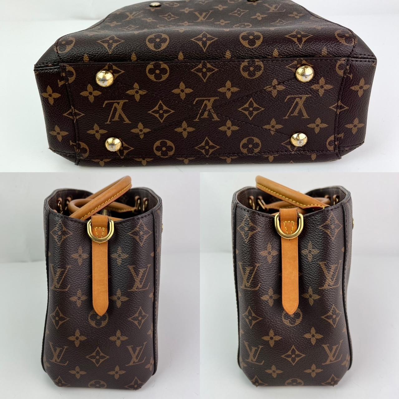 Pre-Owned  100% Authentic
Louis Vuitton Montaigne BB Monogram Hand Bag
No Strap, No Key&Lock 
RATING: B...Very Good, well maintained, 
shows minor signs of wear
MATERIAL: monogram canvas, leather trim
HANDLE:  double leather, has some faint